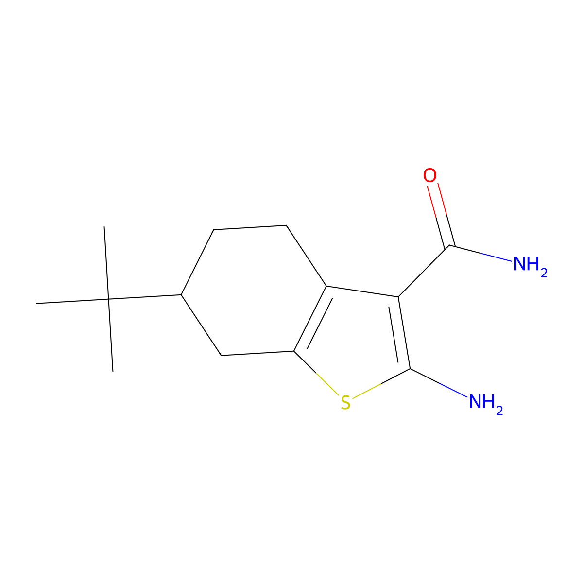 2-Amino-6-tert-butyl-4,5,6,7-tetrahydro-1-benzothiophene-3-carboxamide molecular structure, CAS 68746-25-8