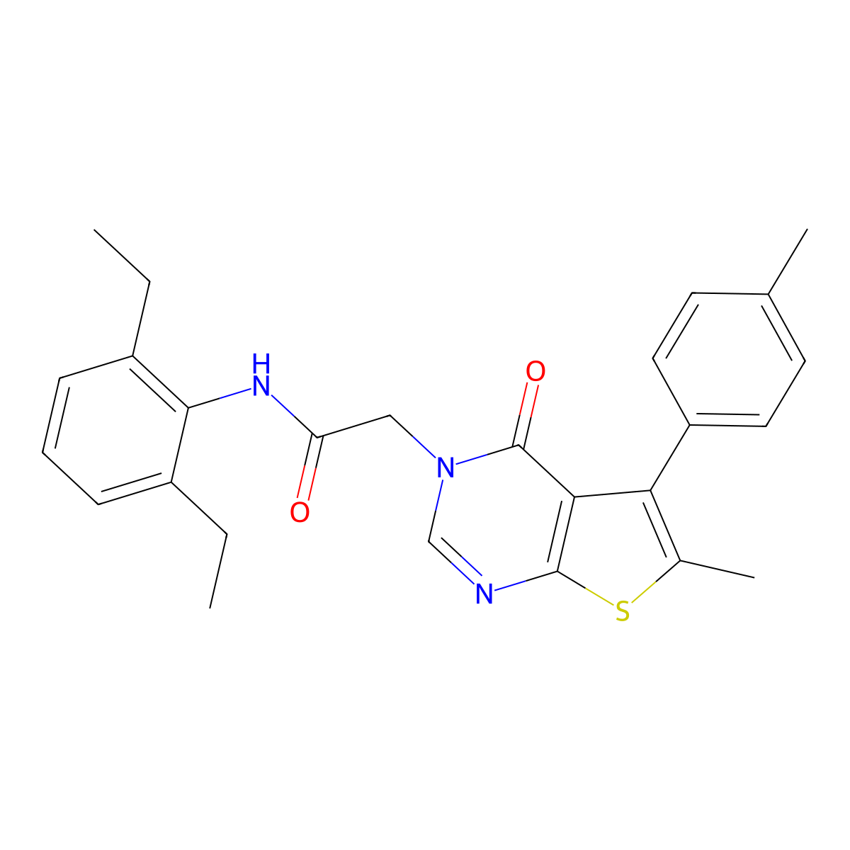 N-(2,6-diethylphenyl)-2-[6-methyl-5-(4-methylphenyl)-4-oxothieno[2,3-d]pyrimidin-3-yl]acetamide molecular structure, CAS 6875-31-6