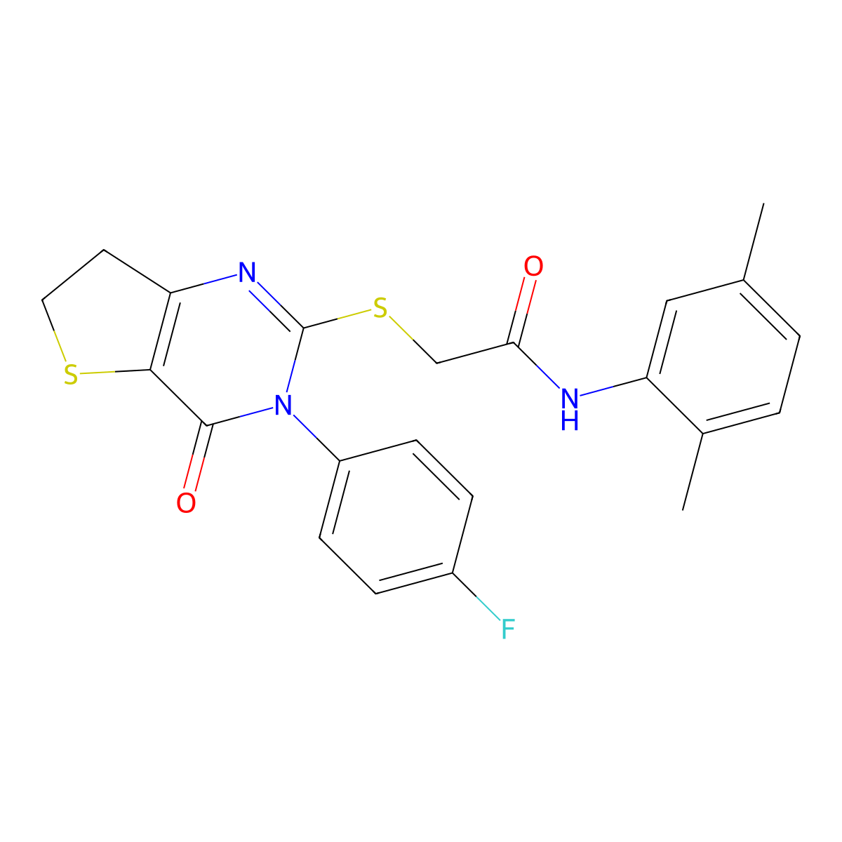 N-(2,5-dimethylphenyl)-2-((3-(4-fluorophenyl)-4-oxo-3,4,6,7-tetrahydrothieno[3,2-d]pyrimidin-2-yl)thio)acetamide molecular structure, CAS 687561-30-4