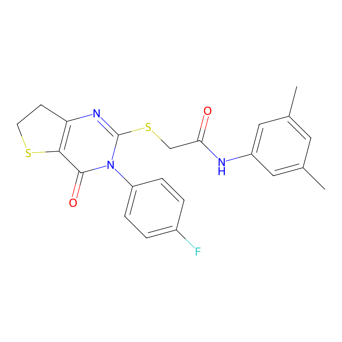 N-(3,5-dimethylphenyl)-2-((3-(4-fluorophenyl)-4-oxo-3,4,6,7-tetrahydrothieno[3,2-d]pyrimidin-2-yl)thio)acetamide molecular structure, CAS 687561-36-0