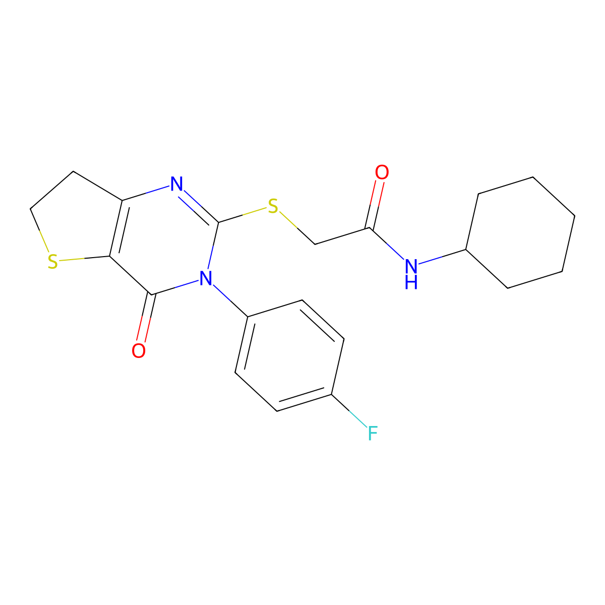 N-cyclohexyl-2-((3-(4-fluorophenyl)-4-oxo-3,4,6,7-tetrahydrothieno[3,2-d]pyrimidin-2-yl)thio)acetamide molecular structure, CAS 687561-39-3
