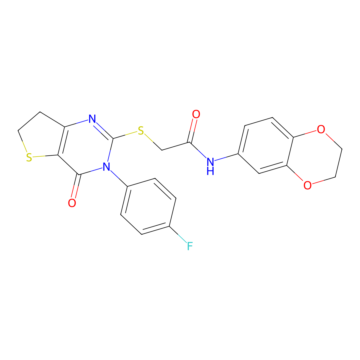 N-(2,3-dihydrobenzo[b][1,4]dioxin-6-yl)-2-((3-(4-fluorophenyl)-4-oxo-3,4,6,7-tetrahydrothieno[3,2-d]pyrimidin-2-yl)thio)acetamide molecular structure, CAS 687561-42-8