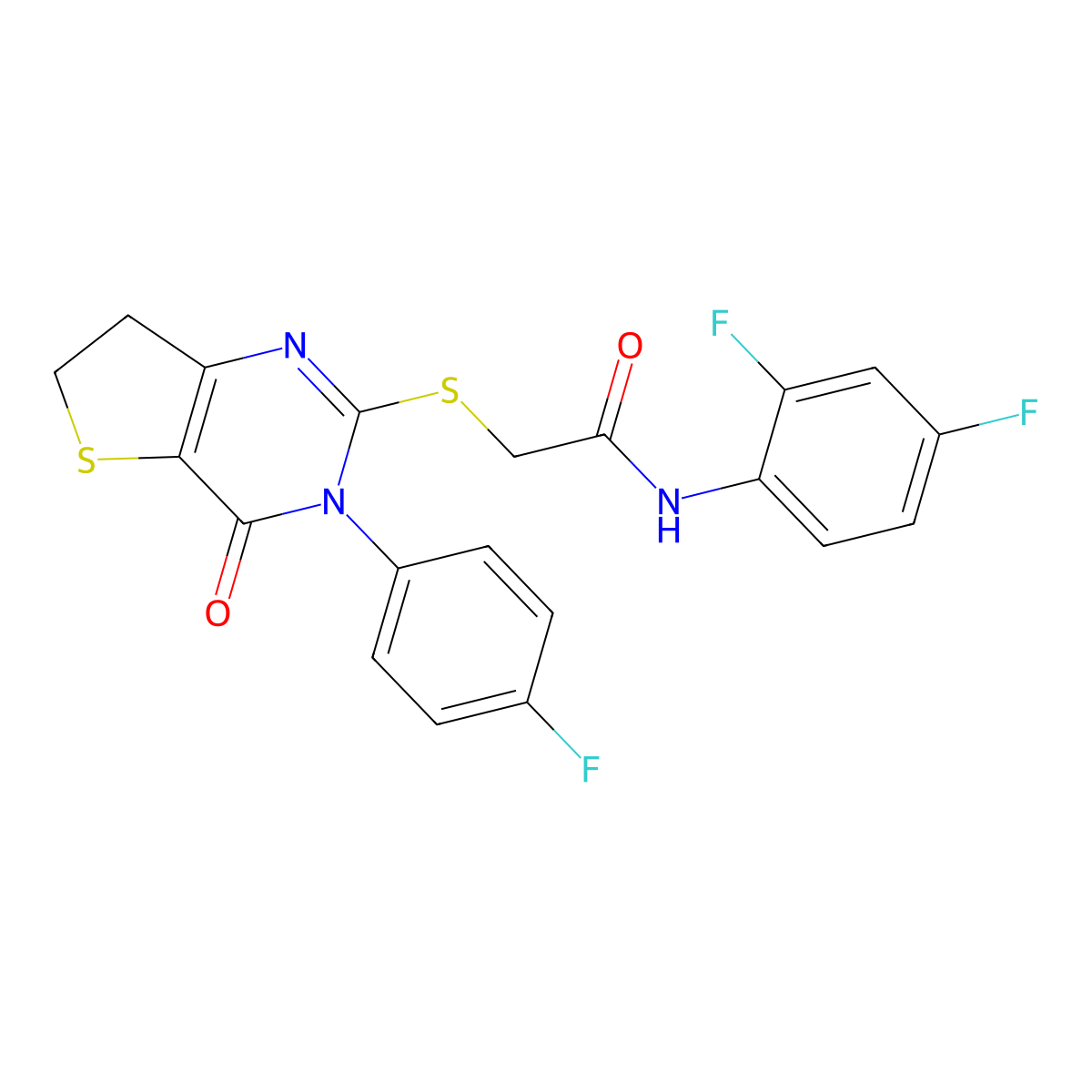 N-(2,4-difluorophenyl)-2-((3-(4-fluorophenyl)-4-oxo-3,4,6,7-tetrahydrothieno[3,2-d]pyrimidin-2-yl)thio)acetamide molecular structure, CAS 687561-48-4