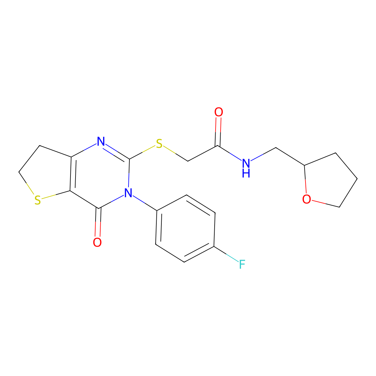 2-[[3-(4-fluorophenyl)-4-oxo-6,7-dihydrothieno[3,2-d]pyrimidin-2-yl]sulfanyl]-N-(oxolan-2-ylmethyl)acetamide molecular structure, CAS 687561-57-5