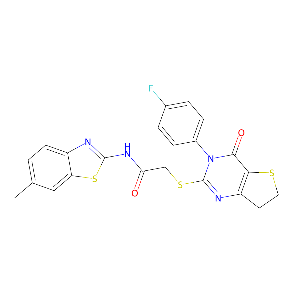 2-((3-(4-fluorophenyl)-4-oxo-3,4,6,7-tetrahydrothieno[3,2-d]pyrimidin-2-yl)thio)-N-(6-methylbenzo[d]thiazol-2-yl)acetamide molecular structure, CAS 687561-60-0