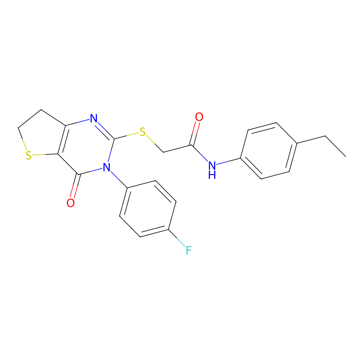 N-(4-ethylphenyl)-2-((3-(4-fluorophenyl)-4-oxo-3,4,6,7-tetrahydrothieno[3,2-d]pyrimidin-2-yl)thio)acetamide molecular structure, CAS 687561-72-4