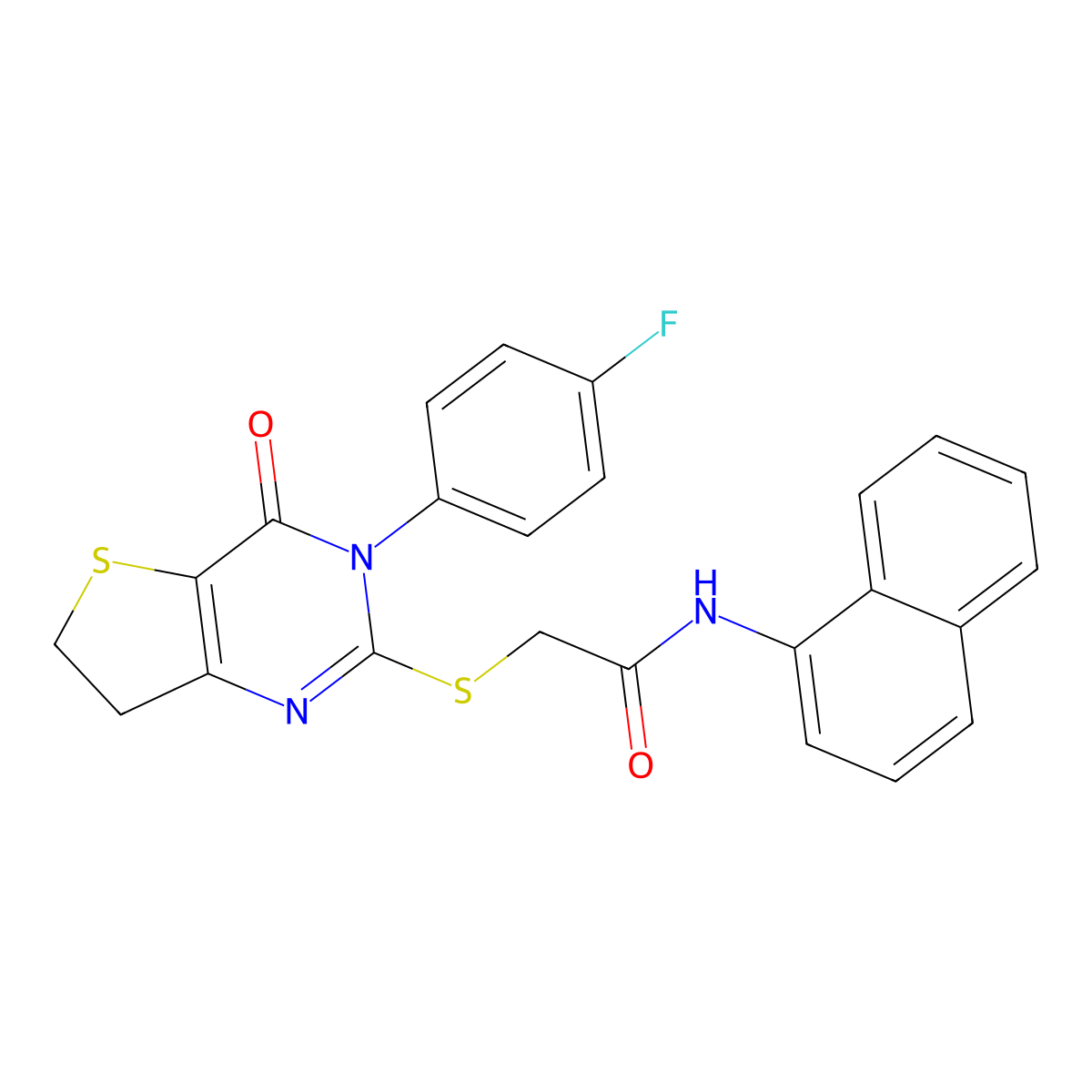 2-[[3-(4-fluorophenyl)-4-oxo-6,7-dihydrothieno[3,2-d]pyrimidin-2-yl]sulfanyl]-N-naphthalen-1-ylacetamide molecular structure, CAS 687561-75-7