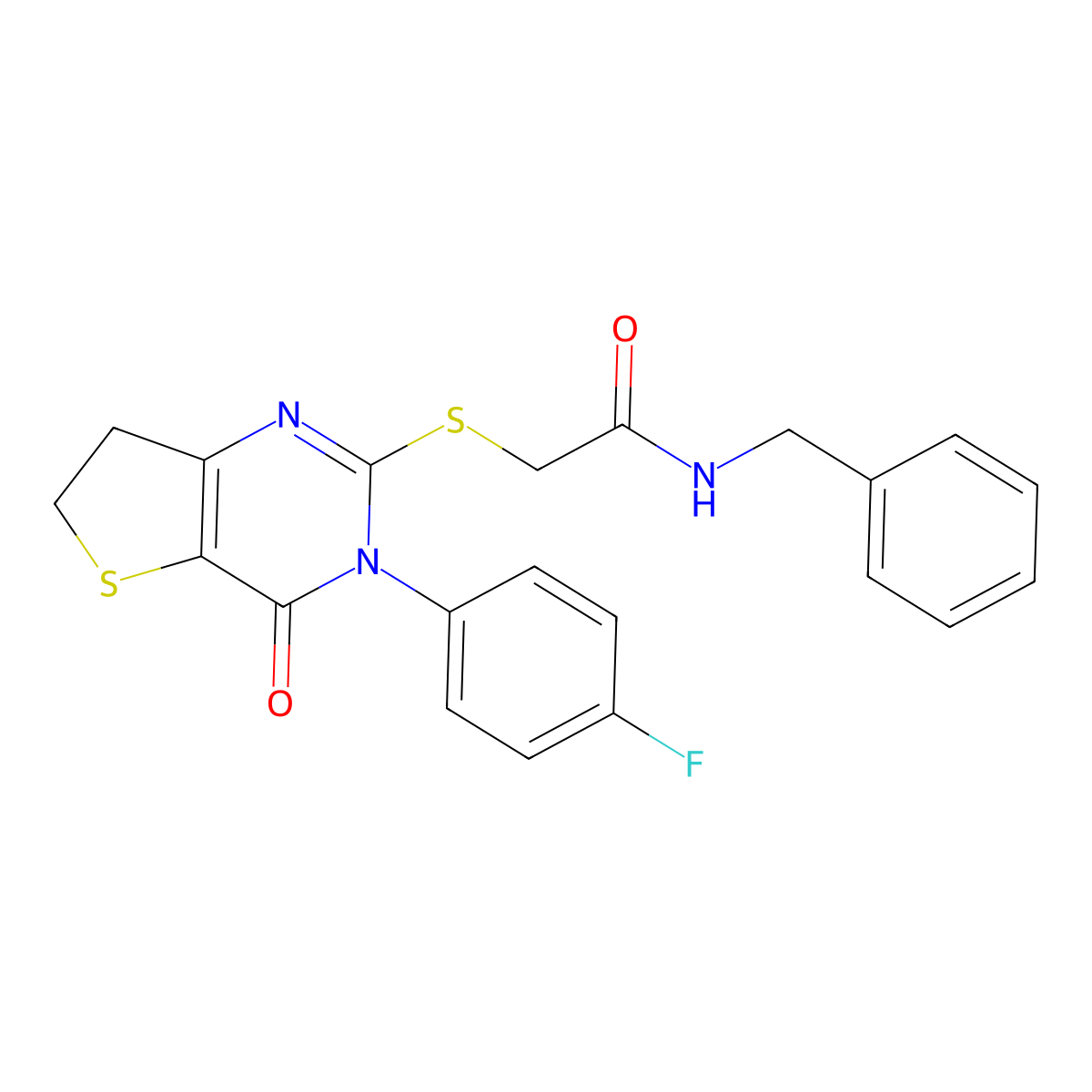 N-benzyl-2-((3-(4-fluorophenyl)-4-oxo-3,4,6,7-tetrahydrothieno[3,2-d]pyrimidin-2-yl)thio)acetamide molecular structure, CAS 687561-78-0