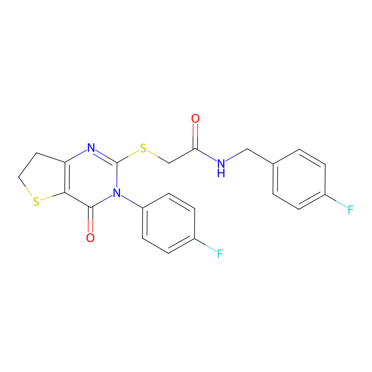 N-[(4-fluorophenyl)methyl]-2-[[3-(4-fluorophenyl)-4-oxo-6,7-dihydrothieno[3,2-d]pyrimidin-2-yl]sulfanyl]acetamide molecular structure, CAS 687561-81-5