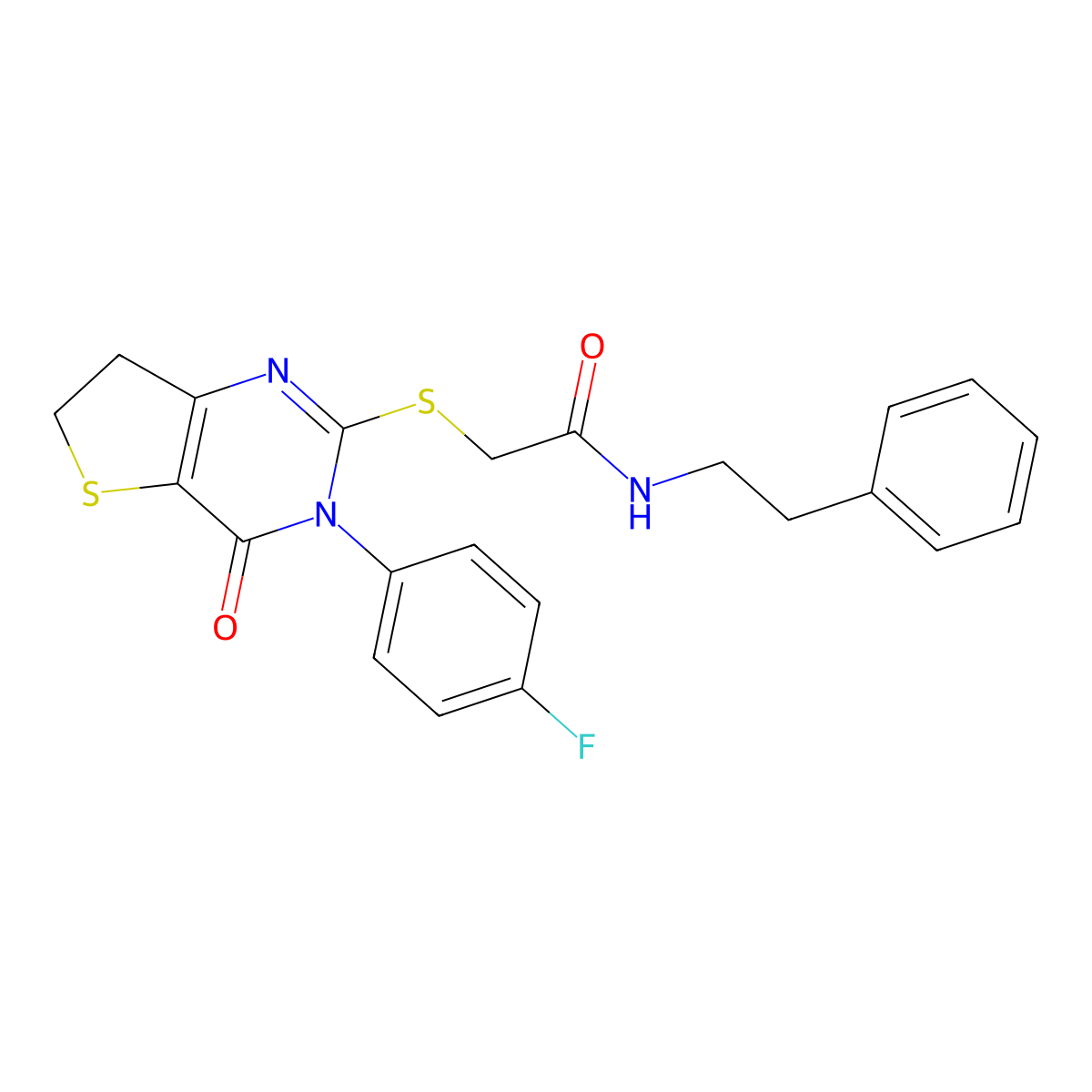 2-((3-(4-fluorophenyl)-4-oxo-3,4,6,7-tetrahydrothieno[3,2-d]pyrimidin-2-yl)thio)-N-phenethylacetamide molecular structure, CAS 687561-84-8