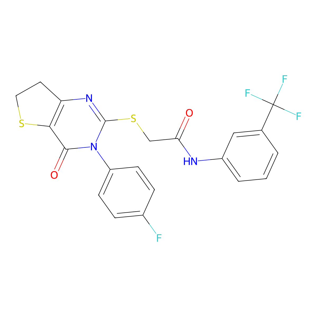 2-[[3-(4-fluorophenyl)-4-oxo-6,7-dihydrothieno[3,2-d]pyrimidin-2-yl]sulfanyl]-N-[3-(trifluoromethyl)phenyl]acetamide molecular structure, CAS 687561-87-1