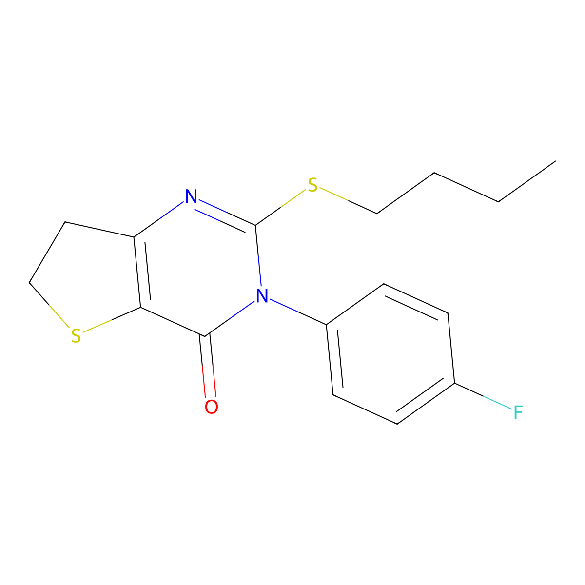 2-Butylsulfanyl-3-(4-fluorophenyl)-6,7-dihydrothieno[3,2-d]pyrimidin-4-one molecular structure, CAS 687562-02-3