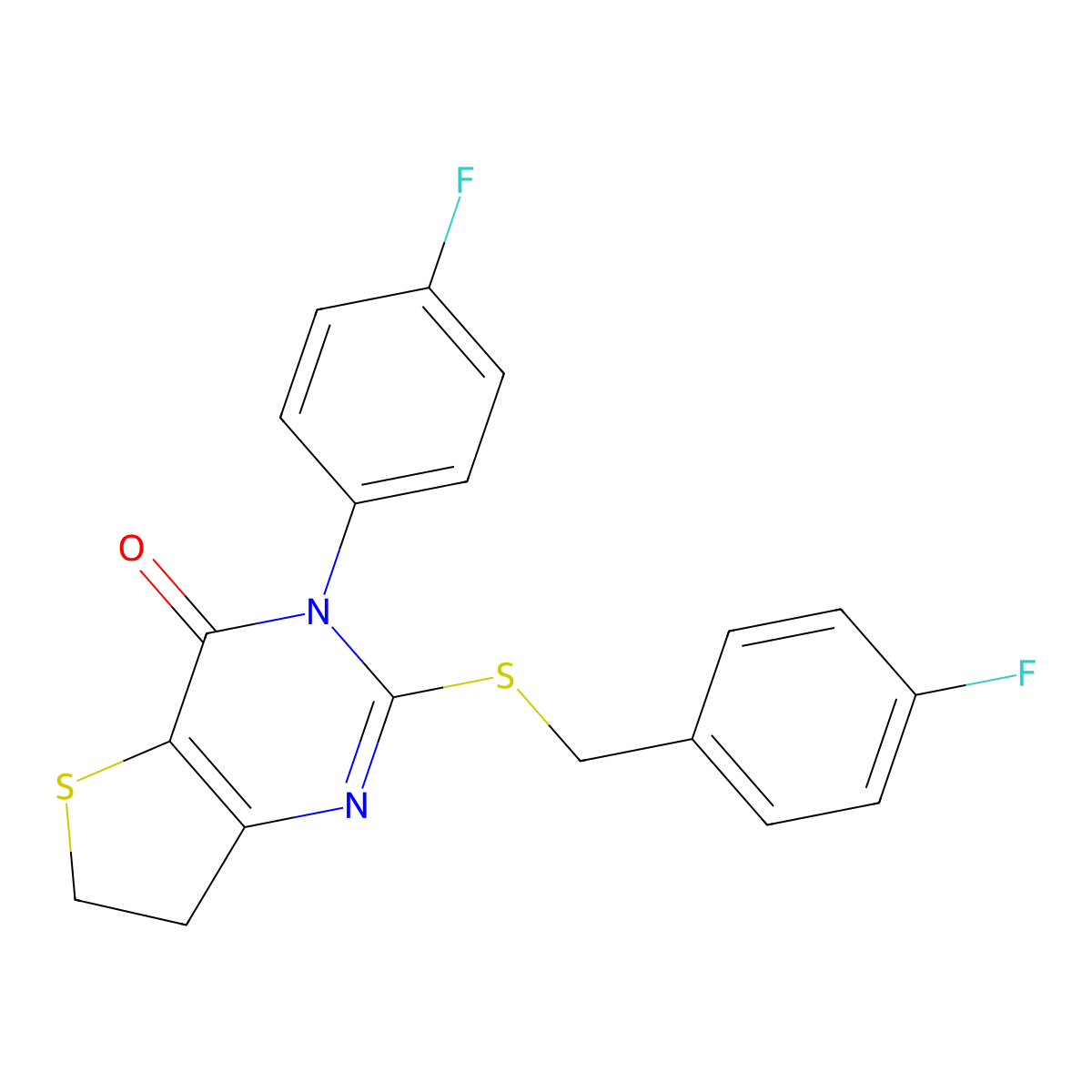 2-((4-fluorobenzyl)thio)-3-(4-fluorophenyl)-6,7-dihydrothieno[3,2-d]pyrimidin-4(3H)-one molecular structure, CAS 687562-11-4