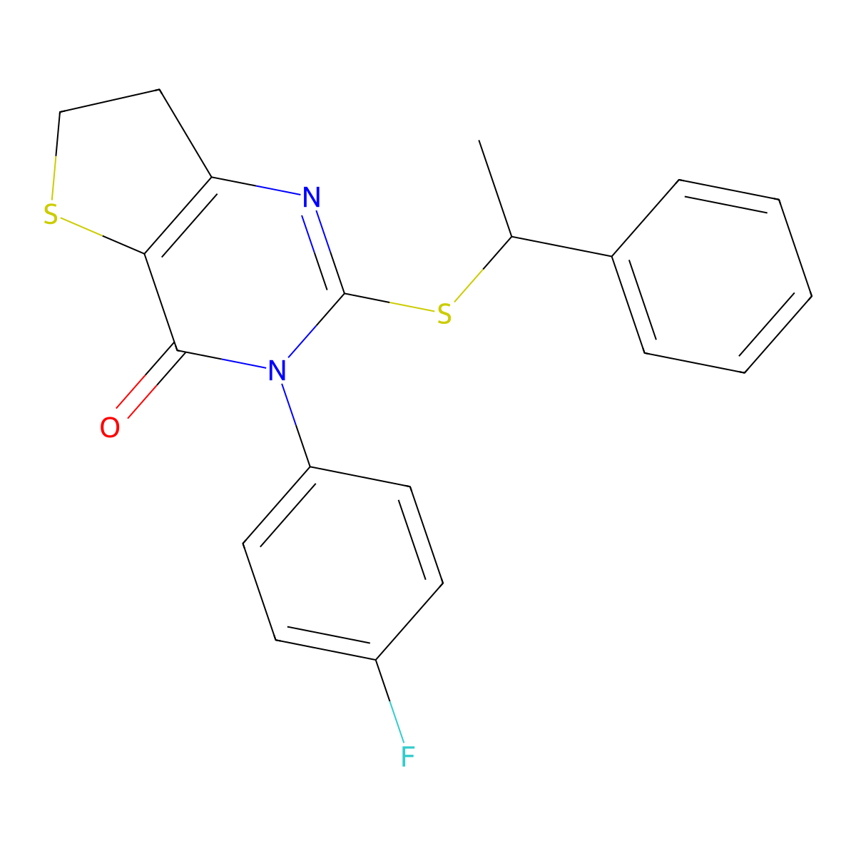 3-(4-fluorophenyl)-2-((1-phenylethyl)thio)-6,7-dihydrothieno[3,2-d]pyrimidin-4(3H)-one molecular structure, CAS 687562-14-7