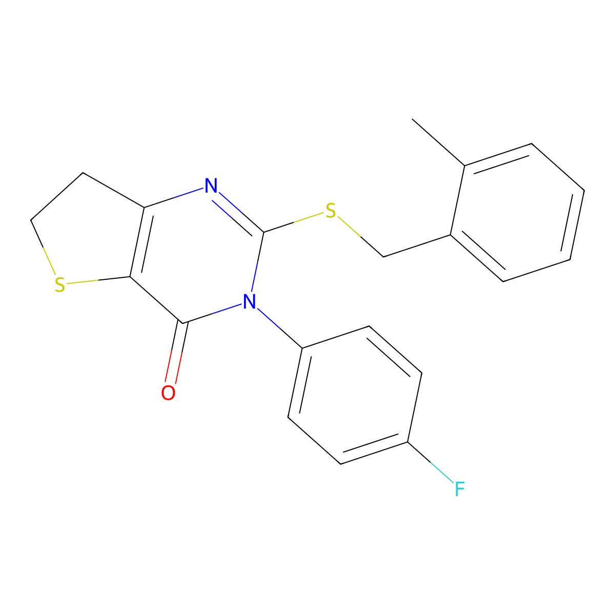 3-(4-fluorophenyl)-2-((2-methylbenzyl)thio)-6,7-dihydrothieno[3,2-d]pyrimidin-4(3H)-one molecular structure, CAS 687562-17-0