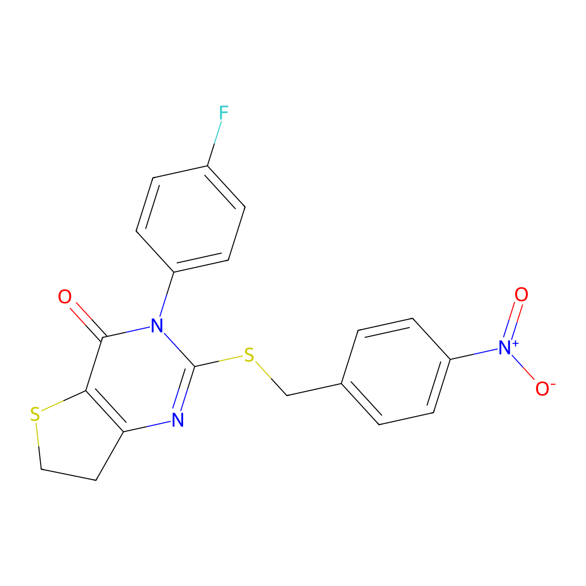 3-(4-Fluorophenyl)-2-[(4-nitrophenyl)methylsulfanyl]-6,7-dihydrothieno[3,2-d]pyrimidin-4-one molecular structure, CAS 687562-20-5