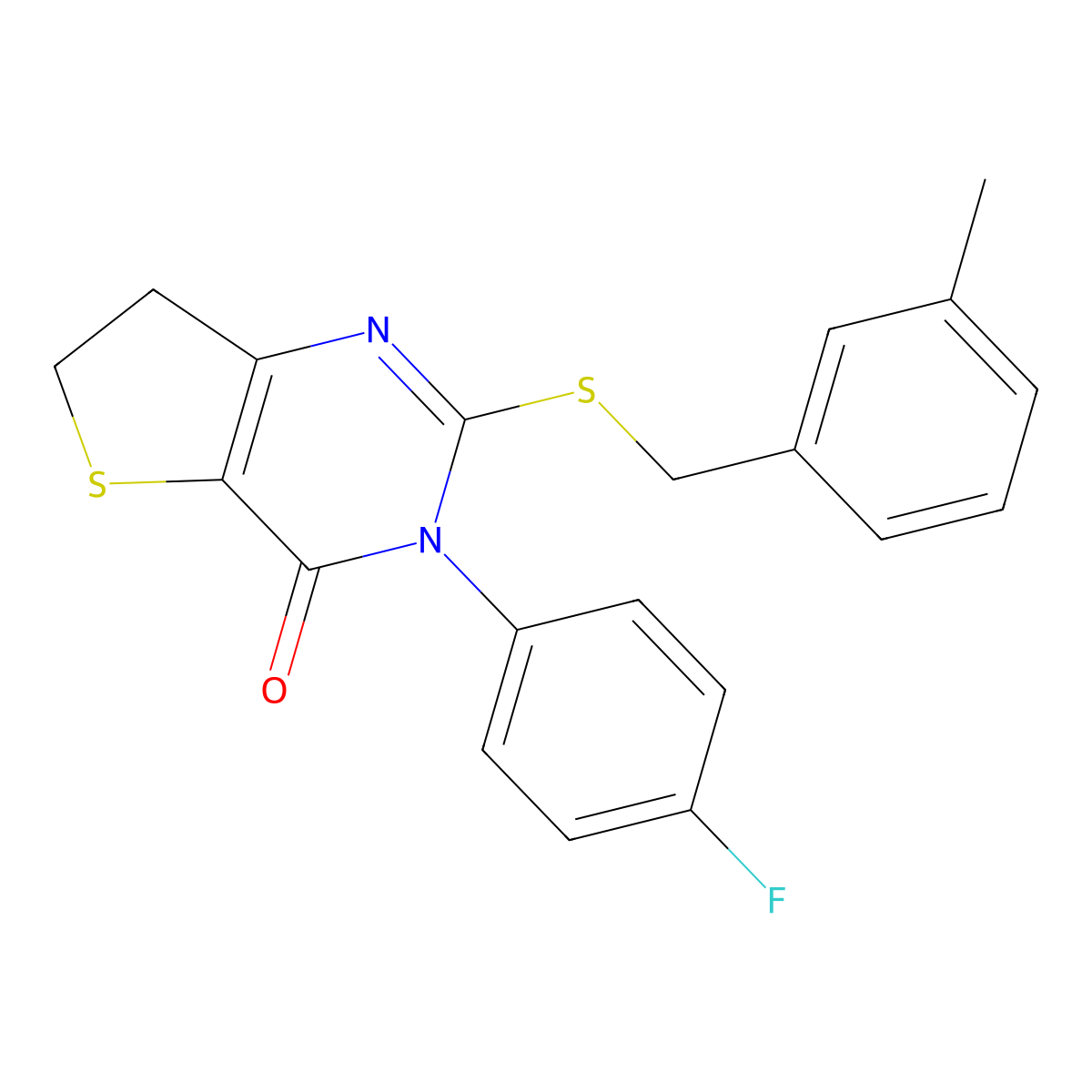 3-(4-fluorophenyl)-2-((3-methylbenzyl)thio)-6,7-dihydrothieno[3,2-d]pyrimidin-4(3H)-one molecular structure, CAS 687562-23-8