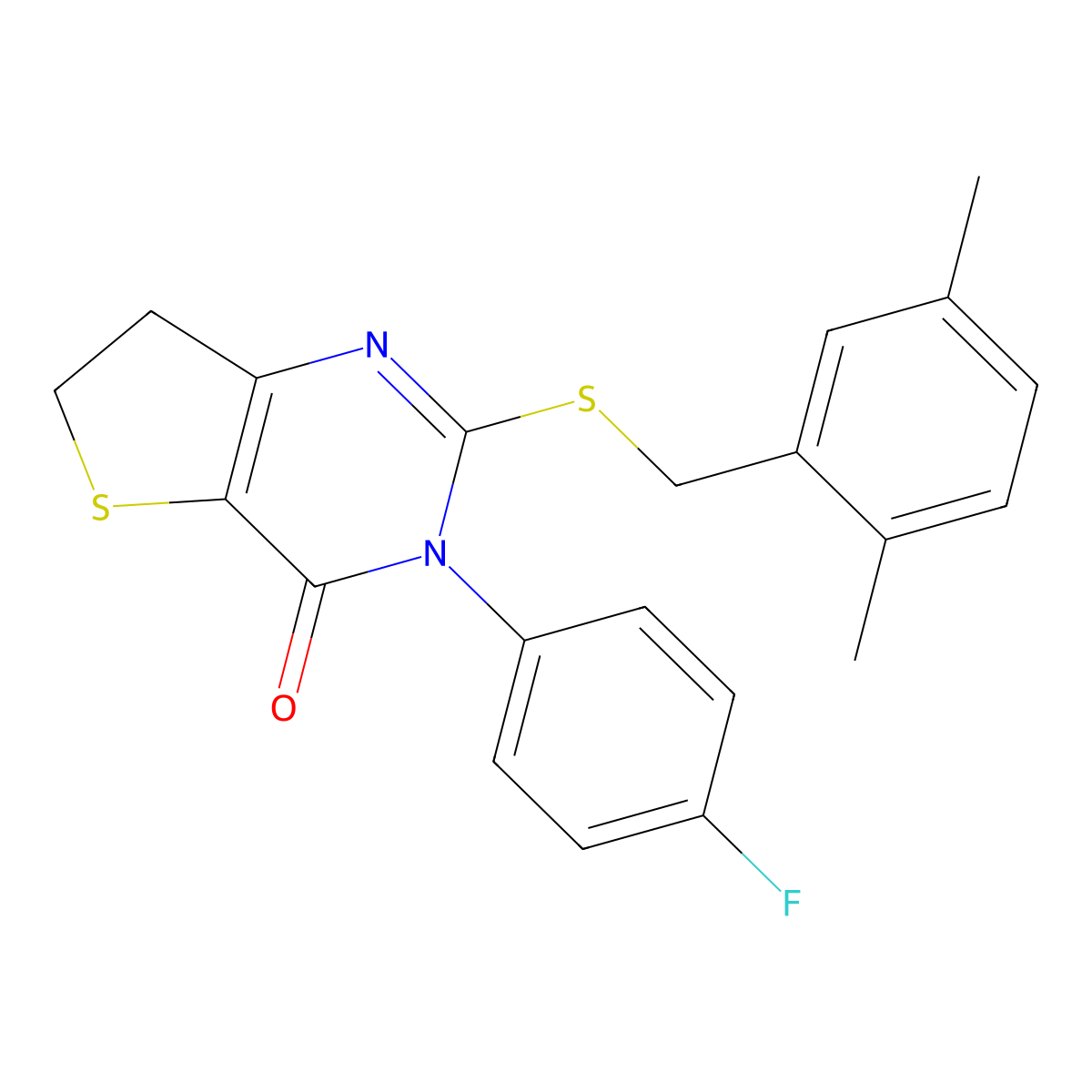 2-[(2,5-Dimethylphenyl)methylsulfanyl]-3-(4-fluorophenyl)-6,7-dihydrothieno[3,2-d]pyrimidin-4-one molecular structure, CAS 687562-26-1