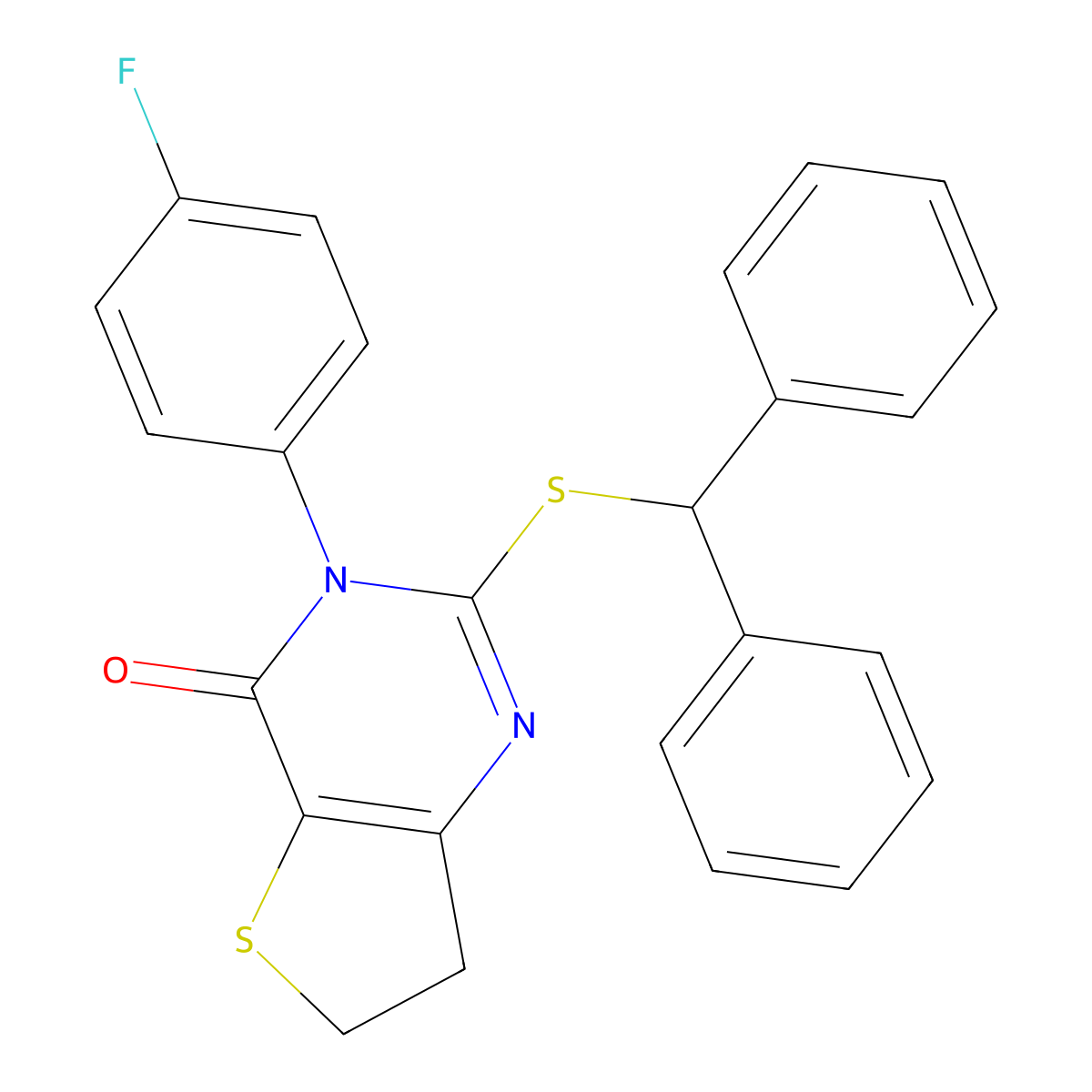 2-(benzhydrylthio)-3-(4-fluorophenyl)-6,7-dihydrothieno[3,2-d]pyrimidin-4(3H)-one molecular structure, CAS 687562-32-9