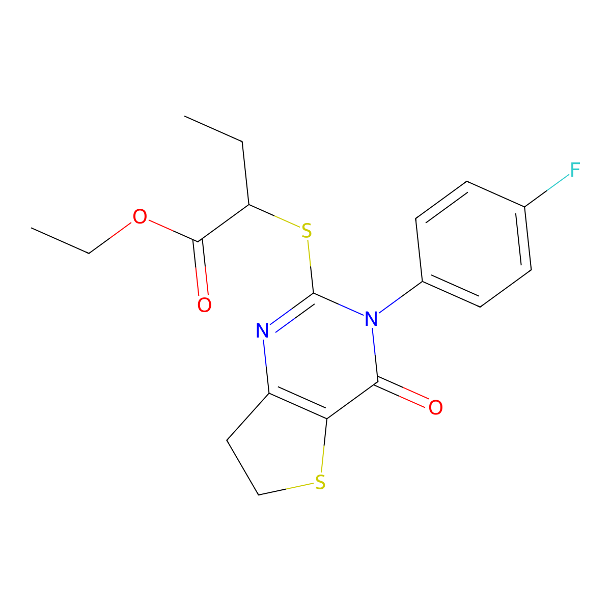 Ethyl 2-((3-(4-fluorophenyl)-4-oxo-3,4,6,7-tetrahydrothieno[3,2-d]pyrimidin-2-yl)thio)butanoate molecular structure, CAS 687562-47-6