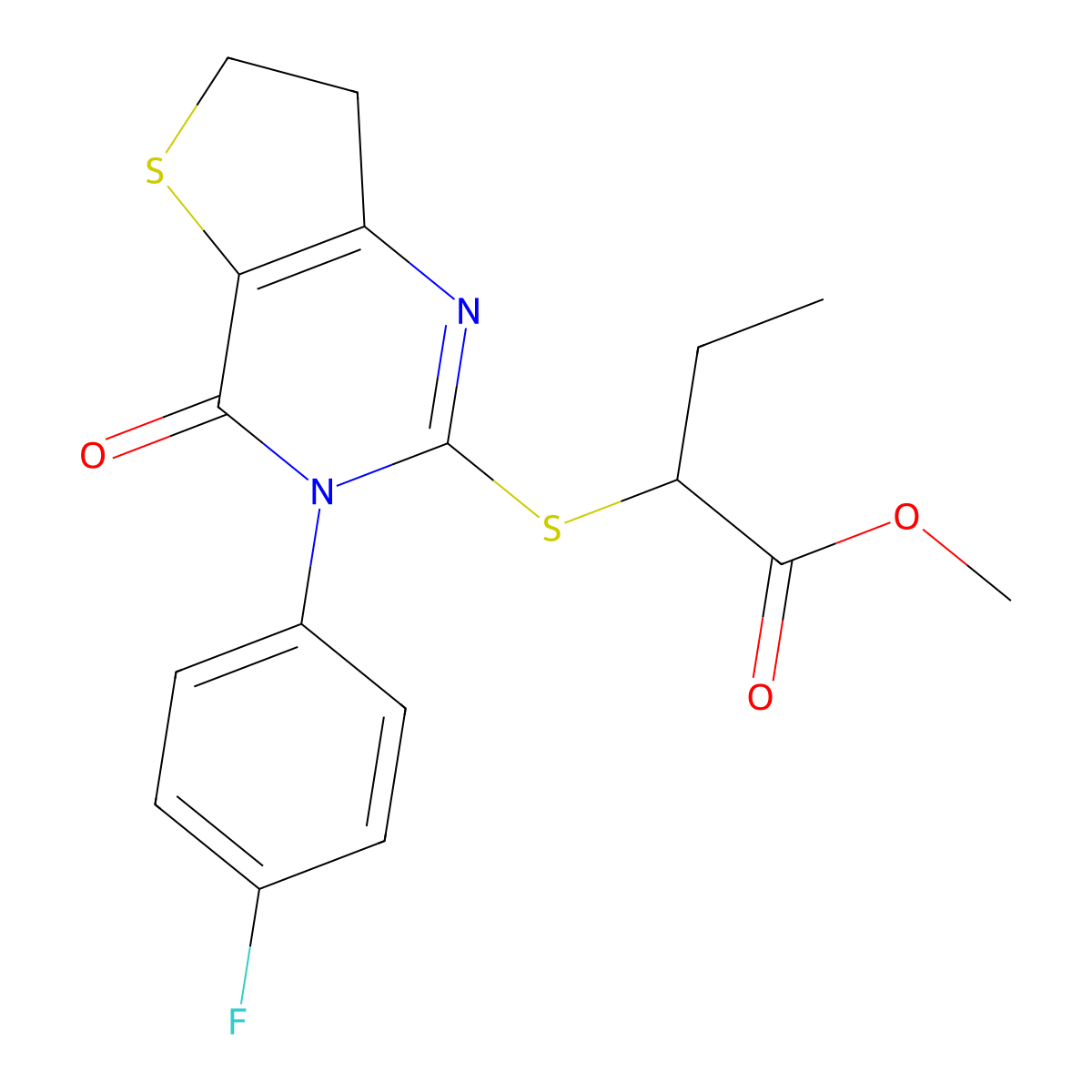Methyl 2-((3-(4-fluorophenyl)-4-oxo-3,4,6,7-tetrahydrothieno[3,2-d]pyrimidin-2-yl)thio)butanoate molecular structure, CAS 687562-53-4