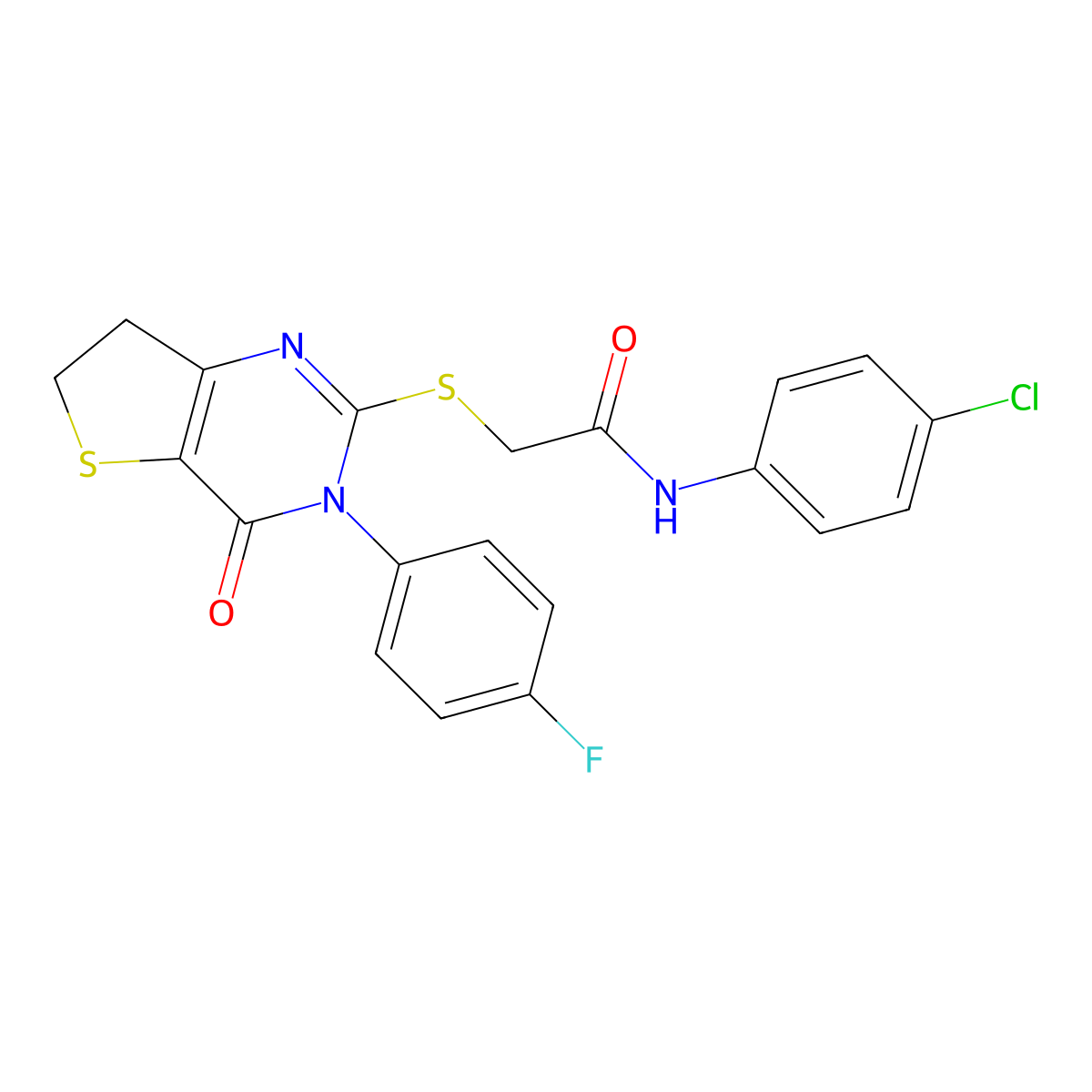 N-(4-chlorophenyl)-2-[[3-(4-fluorophenyl)-4-oxo-6,7-dihydrothieno[3,2-d]pyrimidin-2-yl]sulfanyl]acetamide molecular structure, CAS 687562-68-1