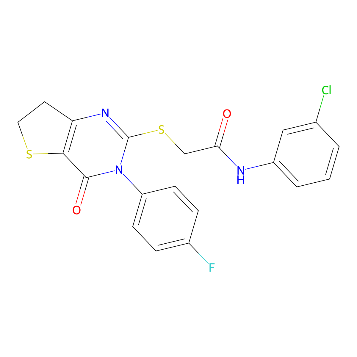 N-(3-chlorophenyl)-2-((3-(4-fluorophenyl)-4-oxo-3,4,6,7-tetrahydrothieno[3,2-d]pyrimidin-2-yl)thio)acetamide molecular structure, CAS 687562-71-6