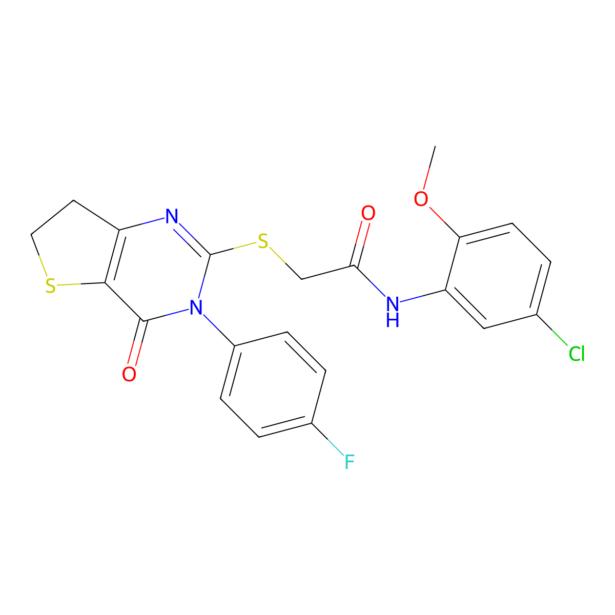 N-(5-chloro-2-methoxyphenyl)-2-((3-(4-fluorophenyl)-4-oxo-3,4,6,7-tetrahydrothieno[3,2-d]pyrimidin-2-yl)thio)acetamide molecular structure, CAS 687562-74-9