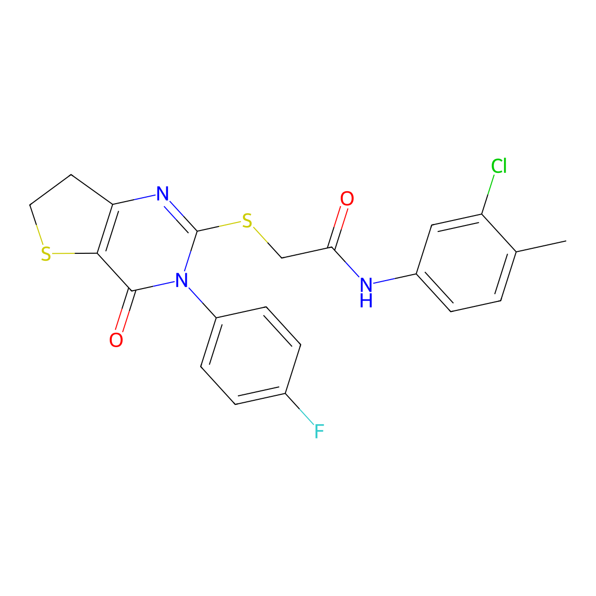N-(3-chloro-4-methylphenyl)-2-((3-(4-fluorophenyl)-4-oxo-3,4,6,7-tetrahydrothieno[3,2-d]pyrimidin-2-yl)thio)acetamide molecular structure, CAS 687562-77-2