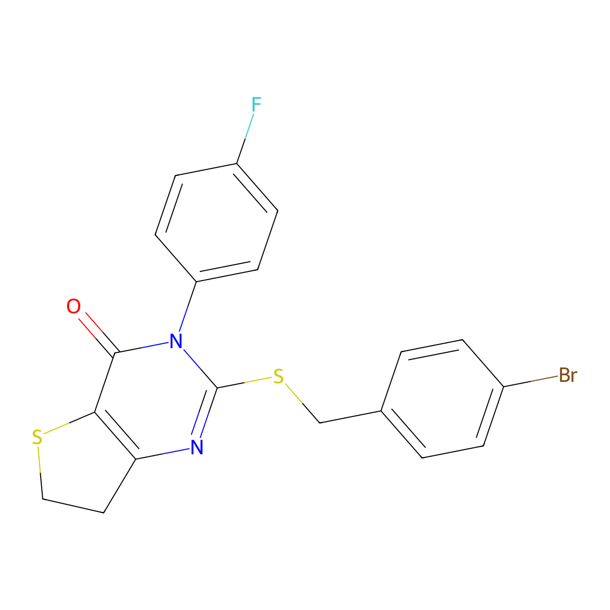 2-[(4-Bromophenyl)methylsulfanyl]-3-(4-fluorophenyl)-6,7-dihydrothieno[3,2-d]pyrimidin-4-one molecular structure, CAS 687562-80-7