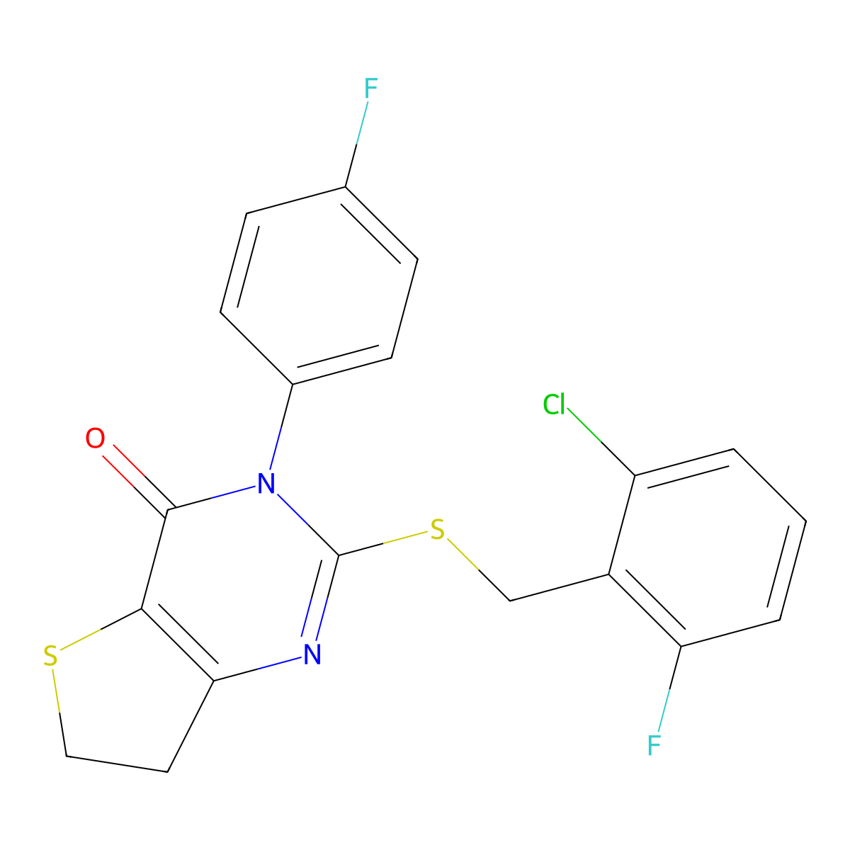 2-[(2-Chloro-6-fluorophenyl)methylsulfanyl]-3-(4-fluorophenyl)-6,7-dihydrothieno[3,2-d]pyrimidin-4-one molecular structure, CAS 687562-86-3