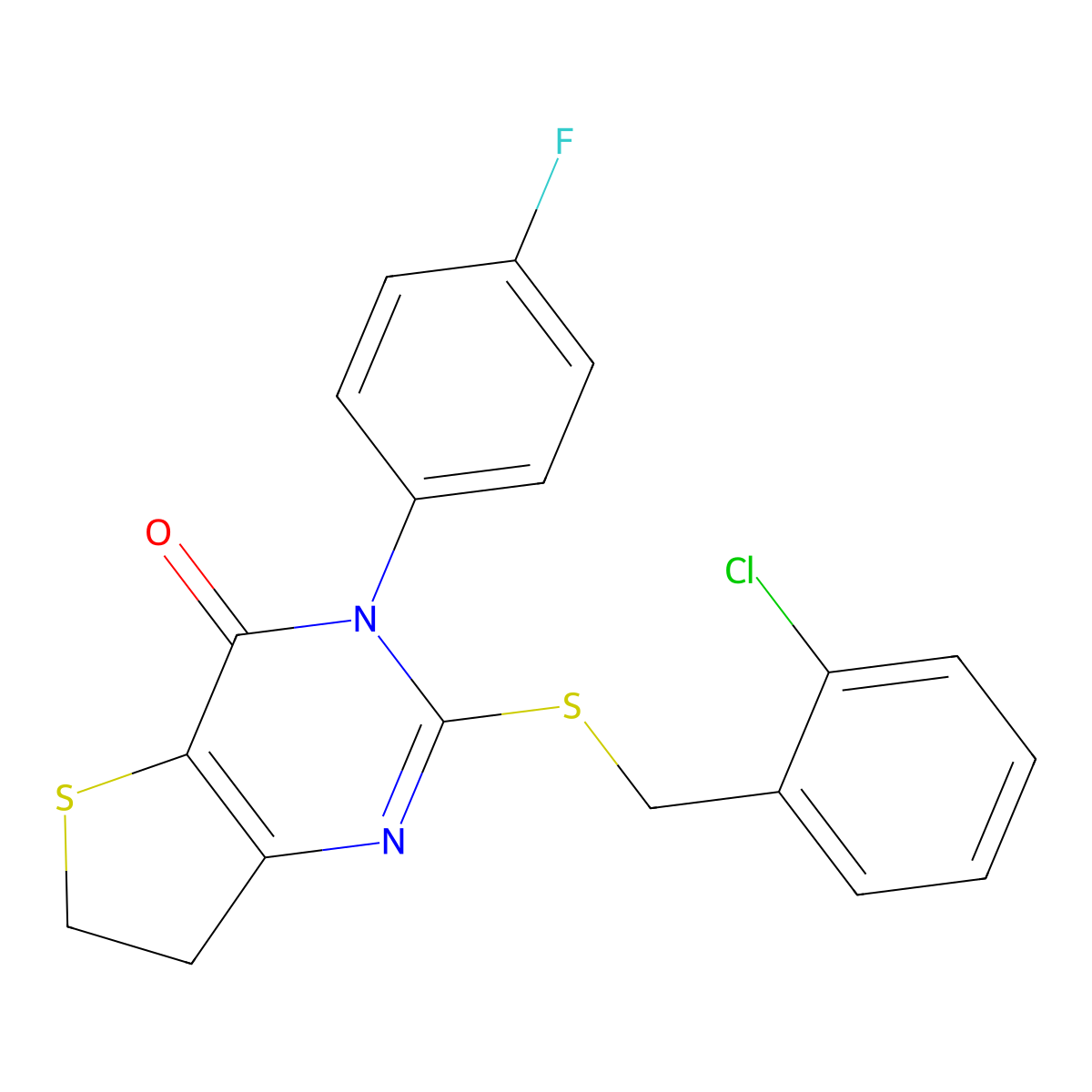 2-((2-chlorobenzyl)thio)-3-(4-fluorophenyl)-6,7-dihydrothieno[3,2-d]pyrimidin-4(3H)-one molecular structure, CAS 687562-89-6