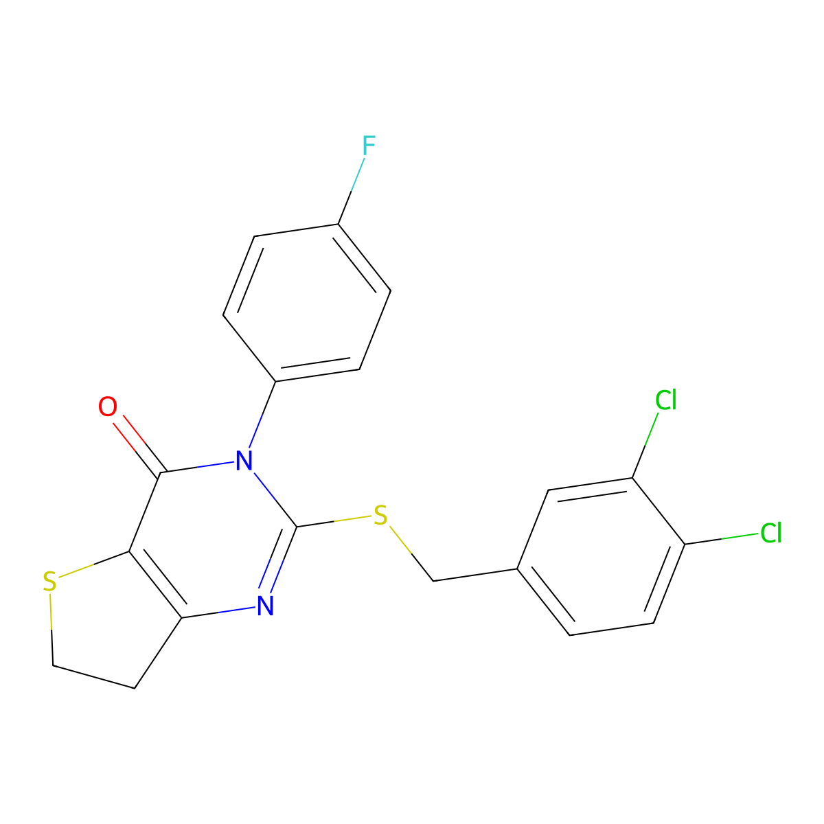 2-[(3,4-Dichlorophenyl)methylsulfanyl]-3-(4-fluorophenyl)-6,7-dihydrothieno[3,2-d]pyrimidin-4-one molecular structure, CAS 687562-92-1