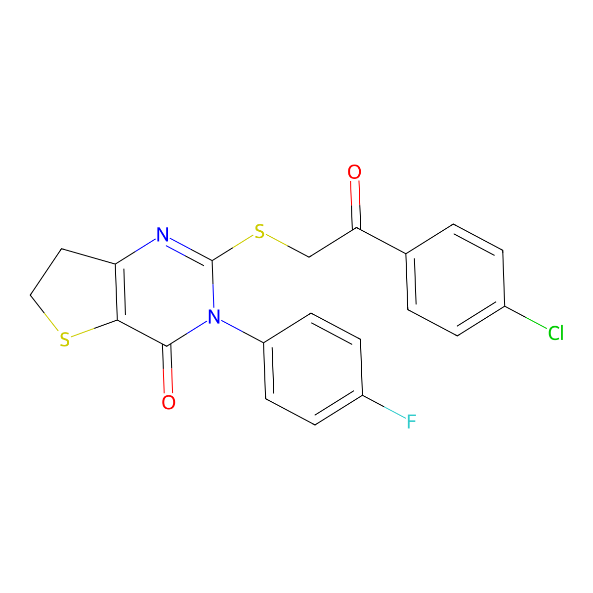 2-((2-(4-chlorophenyl)-2-oxoethyl)thio)-3-(4-fluorophenyl)-6,7-dihydrothieno[3,2-d]pyrimidin-4(3H)-one molecular structure, CAS 687562-95-4
