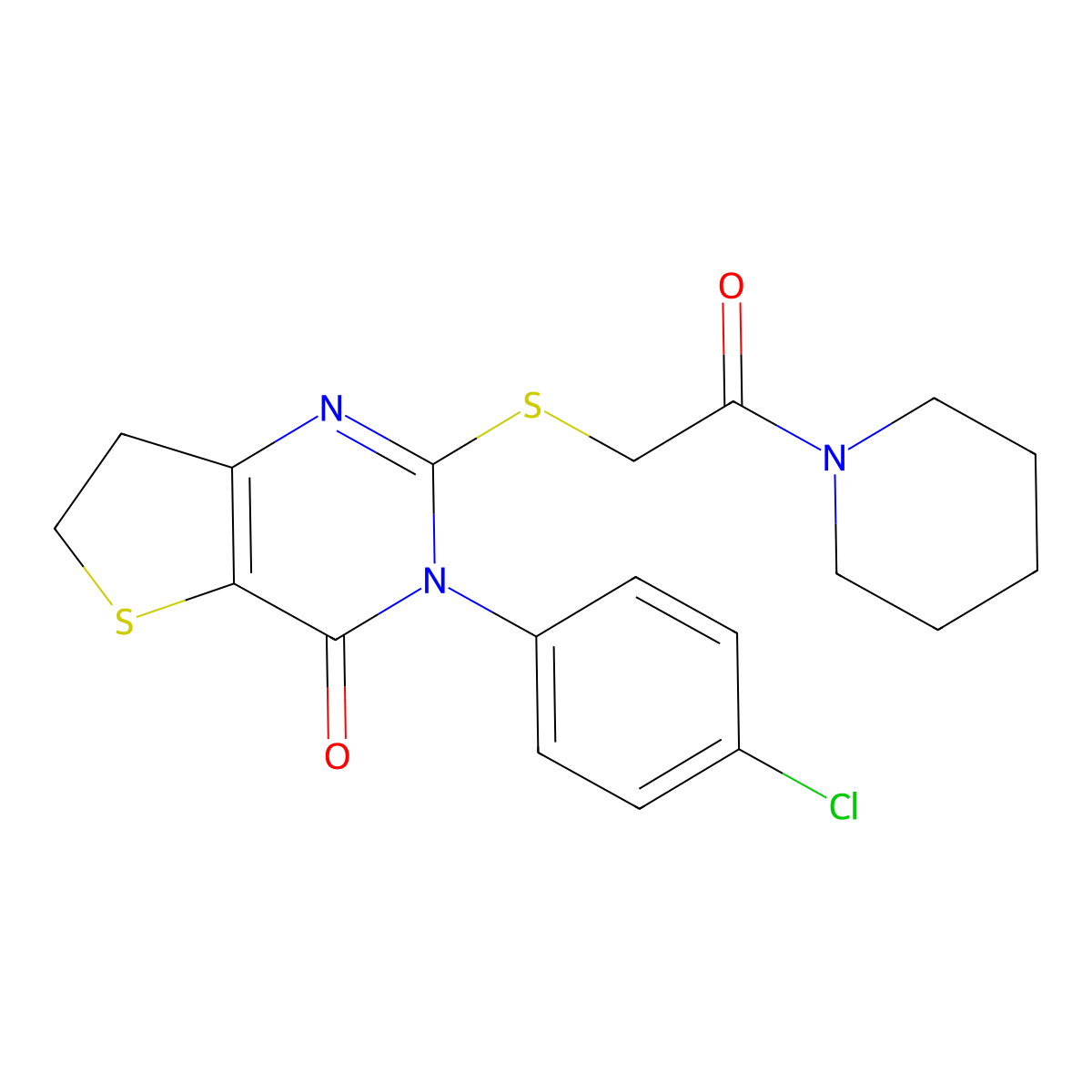3-(4-Chlorophenyl)-2-(2-oxo-2-piperidin-1-ylethyl)sulfanyl-6,7-dihydrothieno[3,2-d]pyrimidin-4-one molecular structure, CAS 687563-01-5