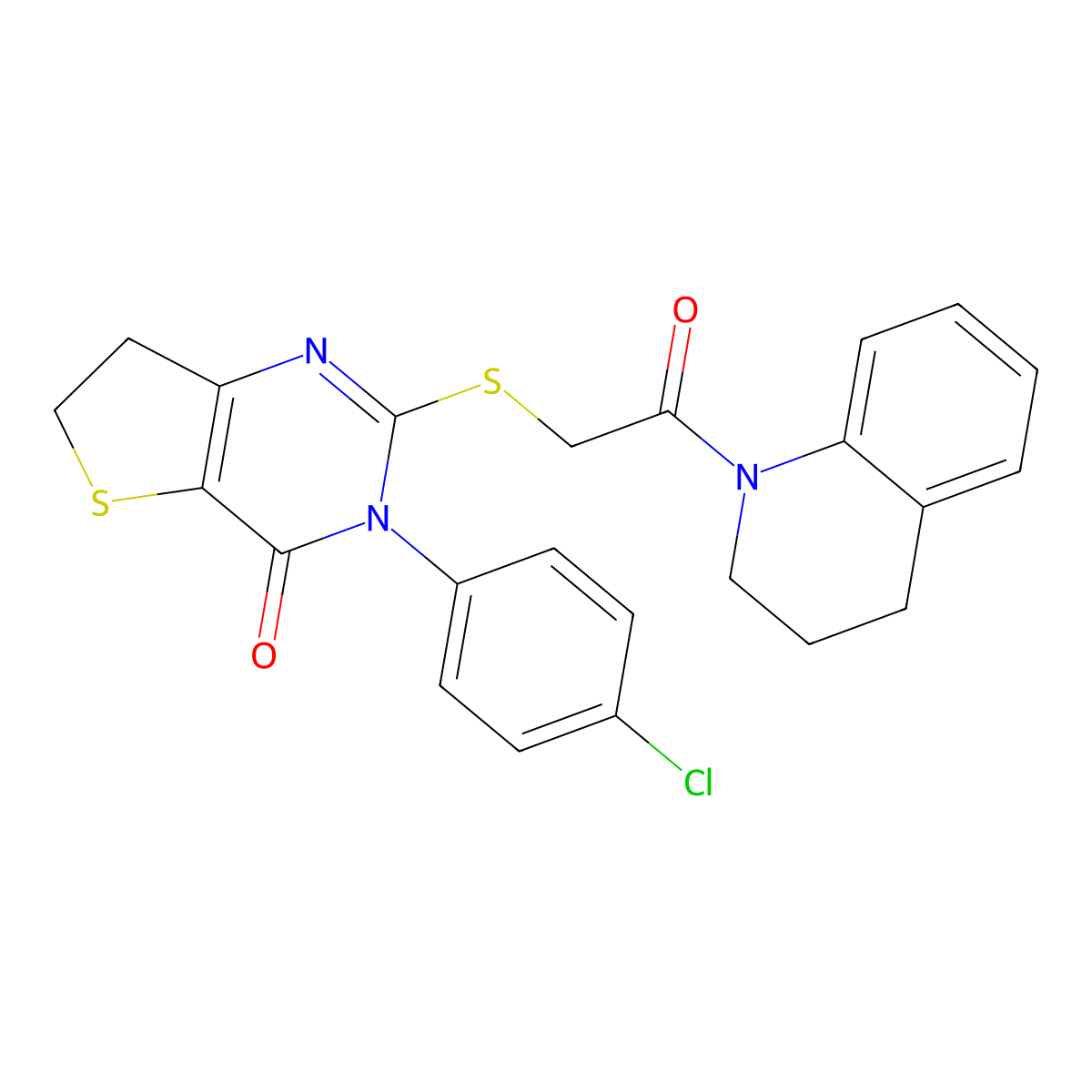 3-(4-chlorophenyl)-2-[2-(3,4-dihydro-2H-quinolin-1-yl)-2-oxoethyl]sulfanyl-6,7-dihydrothieno[3,2-d]pyrimidin-4-one molecular structure, CAS 687563-16-2