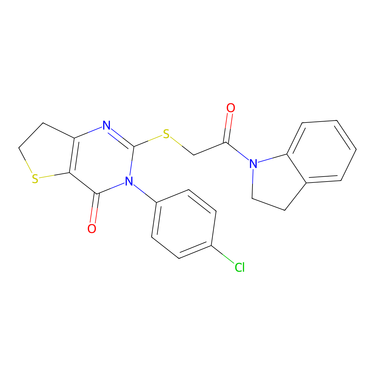 3-(4-chlorophenyl)-2-((2-(indolin-1-yl)-2-oxoethyl)thio)-6,7-dihydrothieno[3,2-d]pyrimidin-4(3H)-one molecular structure, CAS 687563-19-5