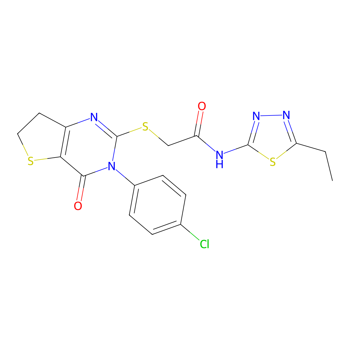 2-((3-(4-chlorophenyl)-4-oxo-3,4,6,7-tetrahydrothieno[3,2-d]pyrimidin-2-yl)thio)-N-(5-ethyl-1,3,4-thiadiazol-2-yl)acetamide molecular structure, CAS 687563-22-0