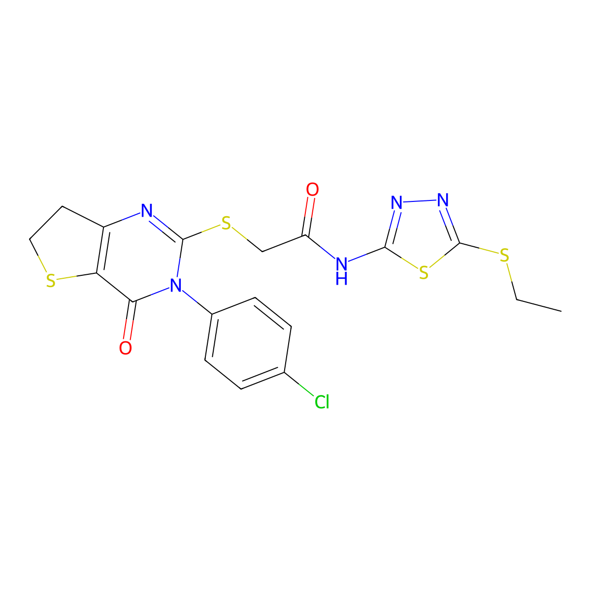 2-[[3-(4-chlorophenyl)-4-oxo-6,7-dihydrothieno[3,2-d]pyrimidin-2-yl]sulfanyl]-N-(5-ethylsulfanyl-1,3,4-thiadiazol-2-yl)acetamide molecular structure, CAS 687563-25-3