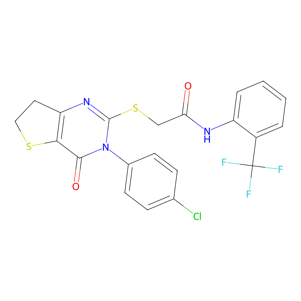 2-[[3-(4-chlorophenyl)-4-oxo-6,7-dihydrothieno[3,2-d]pyrimidin-2-yl]sulfanyl]-N-[2-(trifluoromethyl)phenyl]acetamide molecular structure, CAS 687563-28-6