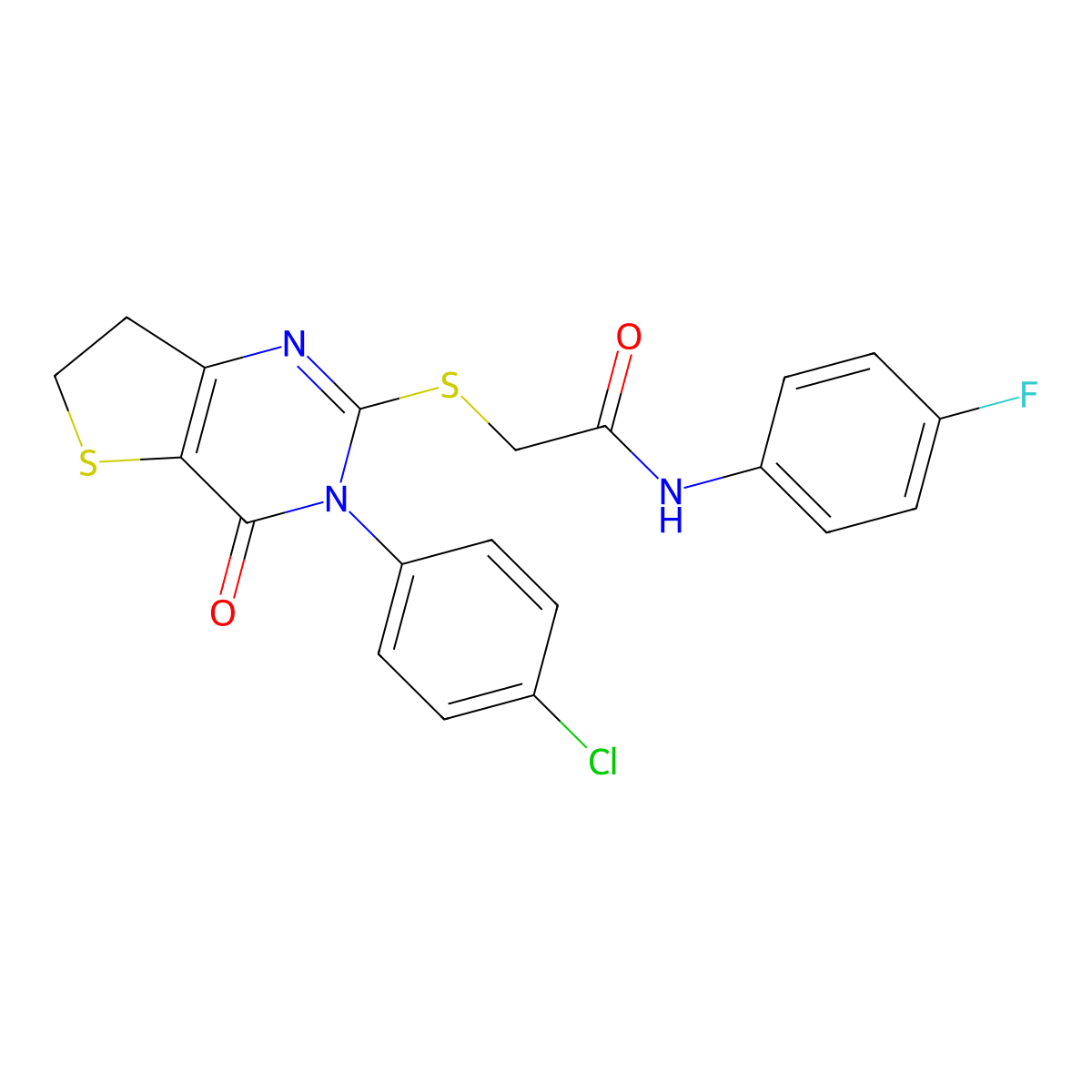 2-((3-(4-chlorophenyl)-4-oxo-3,4,6,7-tetrahydrothieno[3,2-d]pyrimidin-2-yl)thio)-N-(4-fluorophenyl)acetamide molecular structure, CAS 687563-37-7