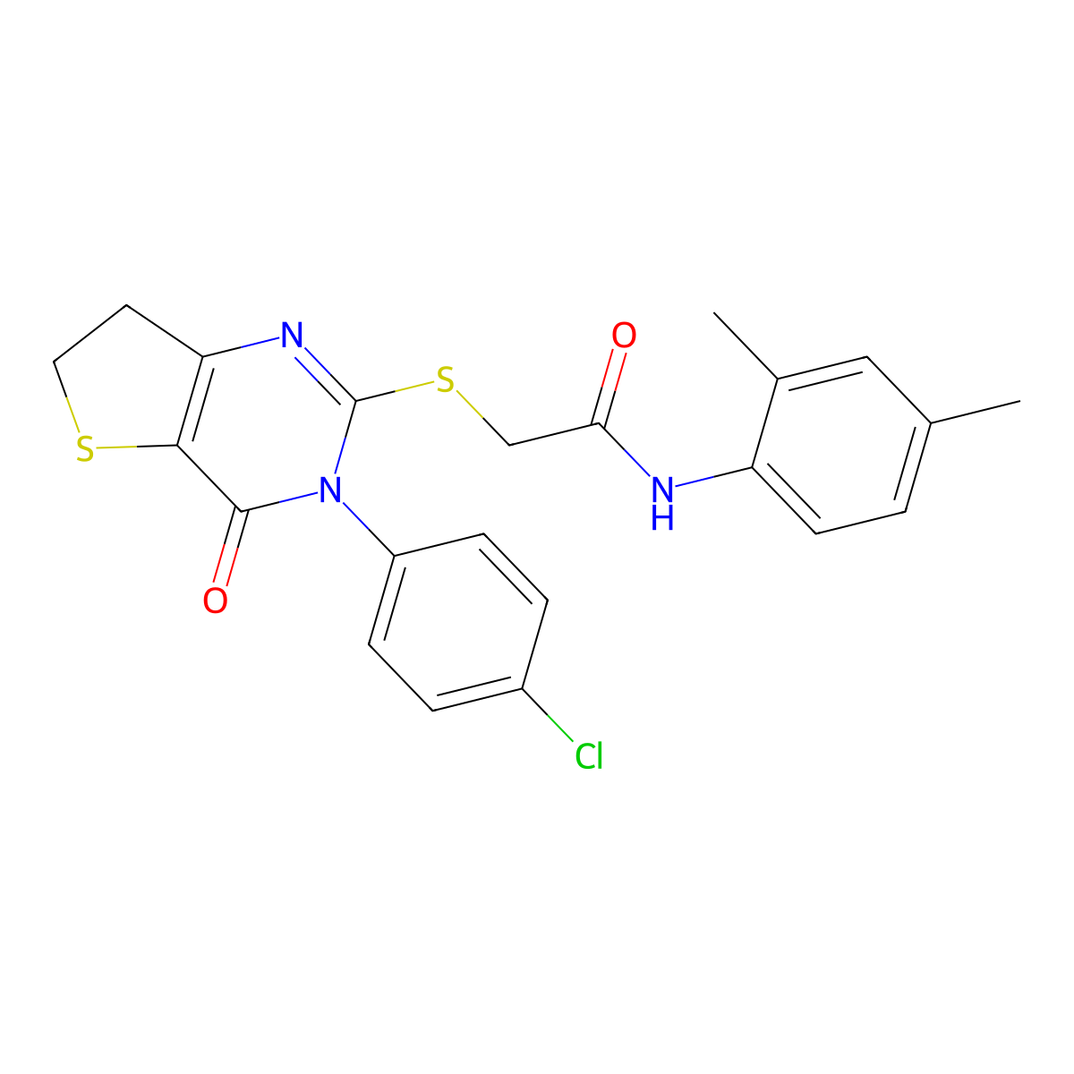 2-((3-(4-chlorophenyl)-4-oxo-3,4,6,7-tetrahydrothieno[3,2-d]pyrimidin-2-yl)thio)-N-(2,4-dimethylphenyl)acetamide molecular structure, CAS 687563-58-2