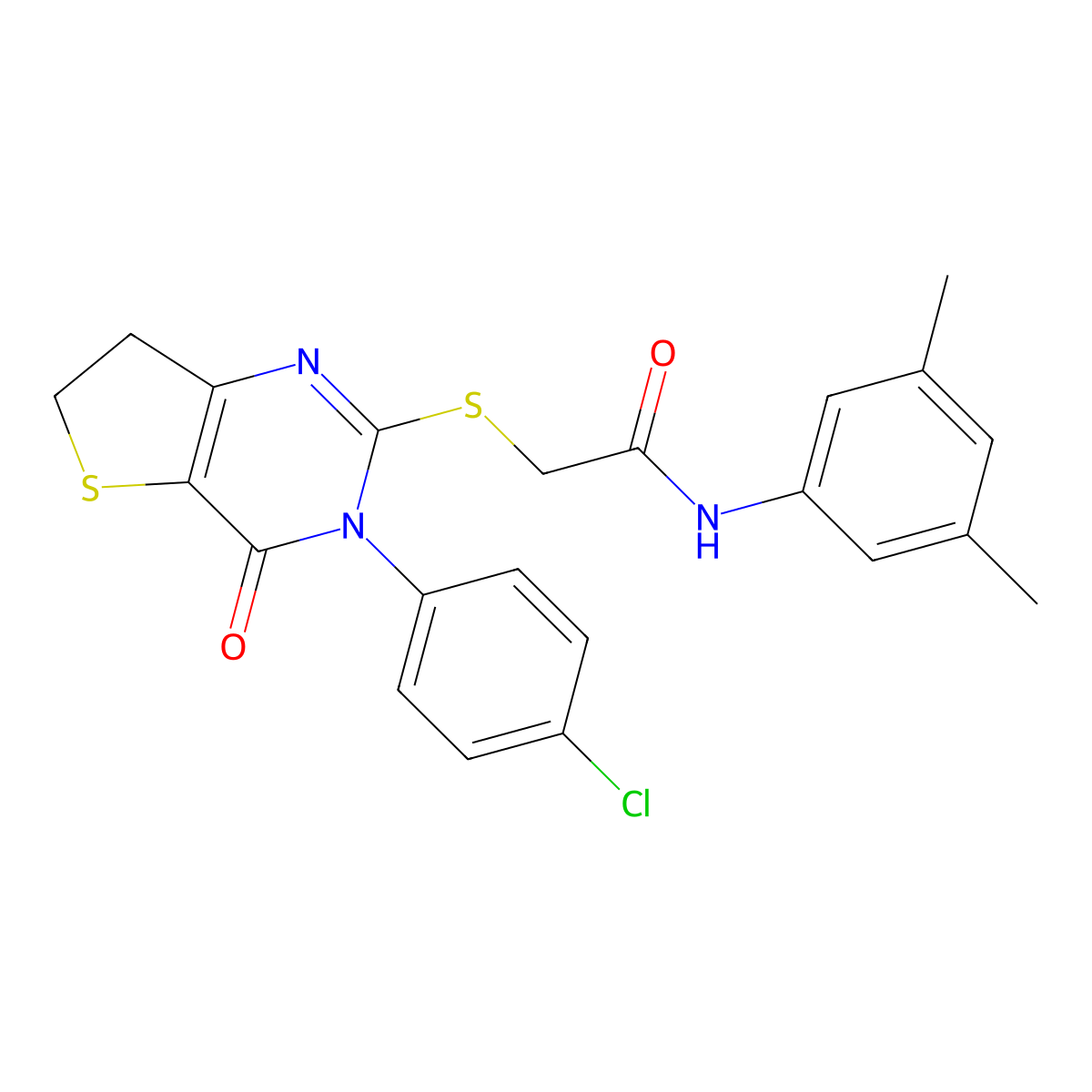 2-[[3-(4-chlorophenyl)-4-oxo-6,7-dihydrothieno[3,2-d]pyrimidin-2-yl]sulfanyl]-N-(3,5-dimethylphenyl)acetamide molecular structure, CAS 687563-61-7