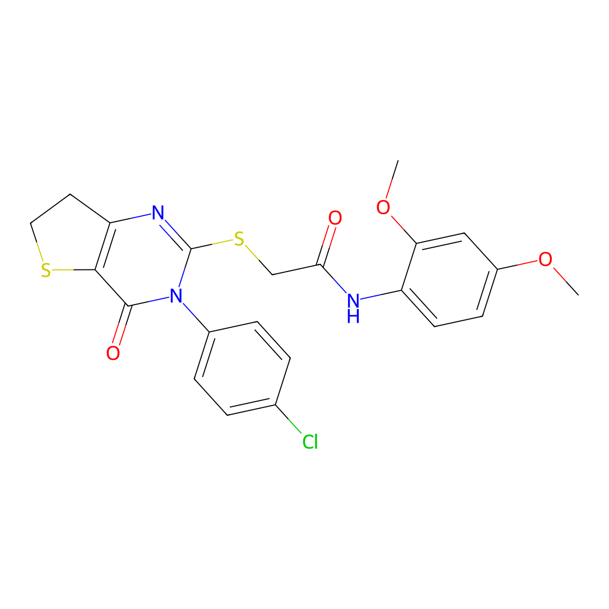 2-((3-(4-chlorophenyl)-4-oxo-3,4,6,7-tetrahydrothieno[3,2-d]pyrimidin-2-yl)thio)-N-(2,4-dimethoxyphenyl)acetamide molecular structure, CAS 687563-64-0