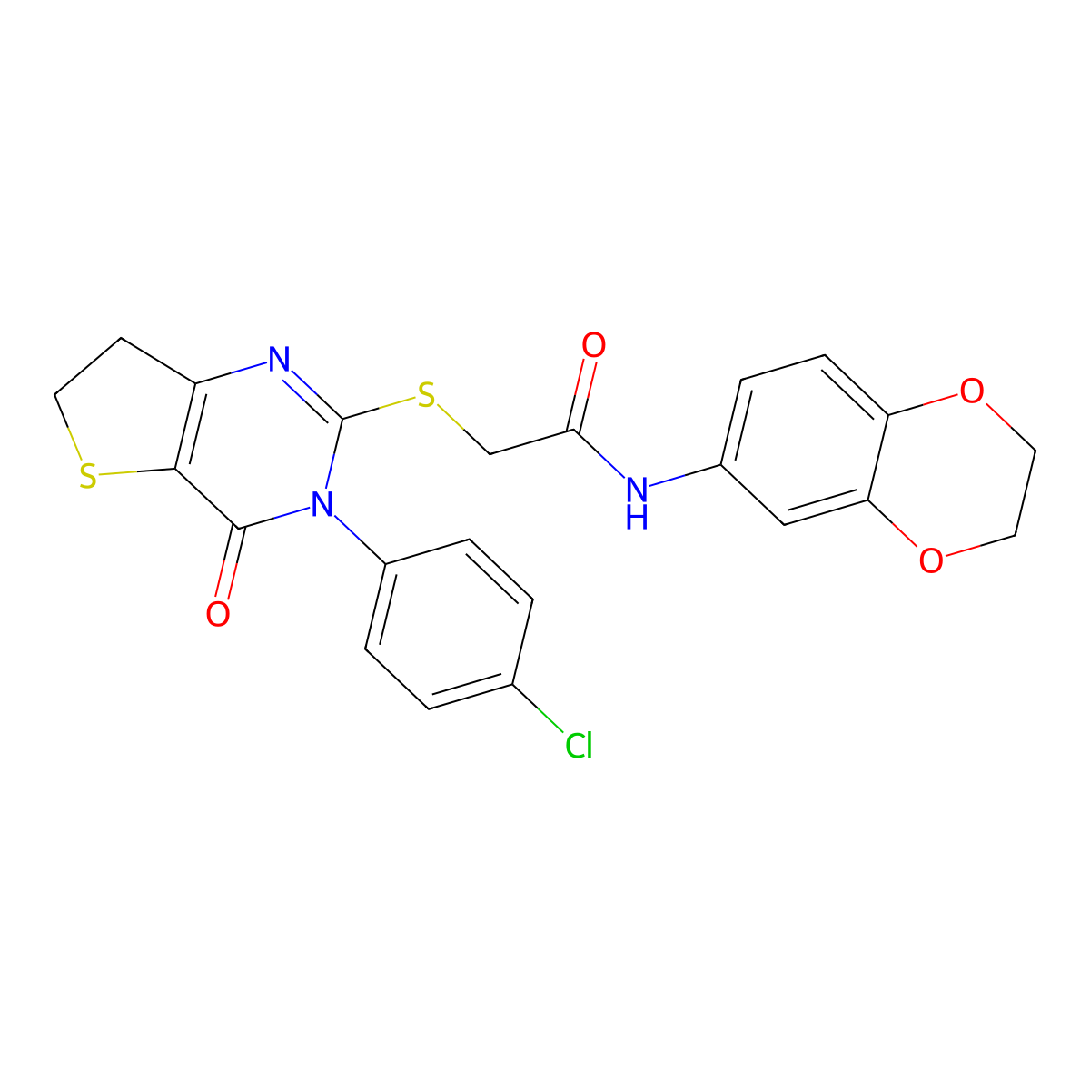 2-[[3-(4-chlorophenyl)-4-oxo-6,7-dihydrothieno[3,2-d]pyrimidin-2-yl]sulfanyl]-N-(2,3-dihydro-1,4-benzodioxin-6-yl)acetamide molecular structure, CAS 687563-70-8