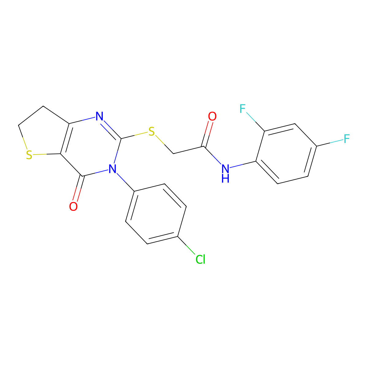 2-[[3-(4-chlorophenyl)-4-oxo-6,7-dihydrothieno[3,2-d]pyrimidin-2-yl]sulfanyl]-N-(2,4-difluorophenyl)acetamide molecular structure, CAS 687563-77-5