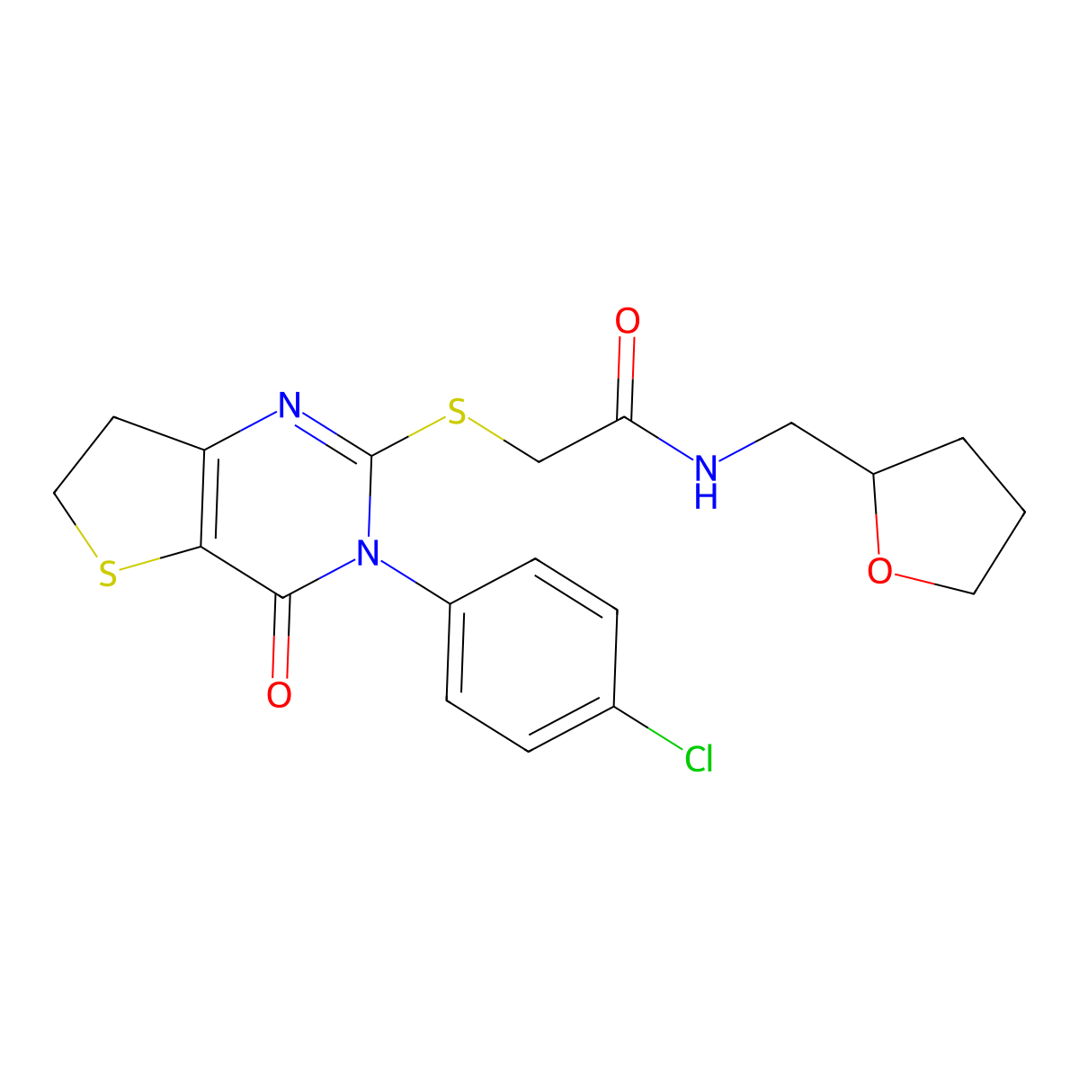 2-[[3-(4-chlorophenyl)-4-oxo-6,7-dihydrothieno[3,2-d]pyrimidin-2-yl]sulfanyl]-N-(oxolan-2-ylmethyl)acetamide molecular structure, CAS 687563-84-4