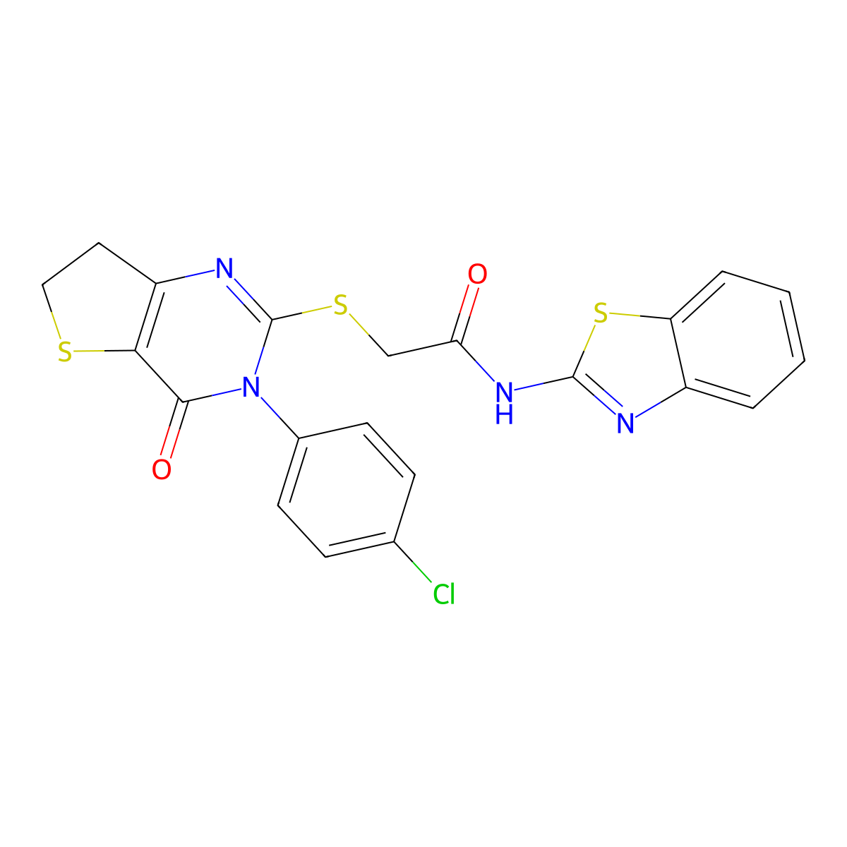 N-(1,3-benzothiazol-2-yl)-2-[[3-(4-chlorophenyl)-4-oxo-6,7-dihydrothieno[3,2-d]pyrimidin-2-yl]sulfanyl]acetamide molecular structure, CAS 687563-88-8