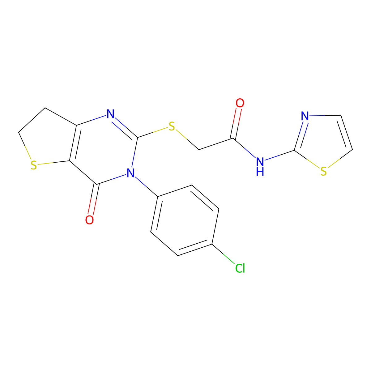 2-[[3-(4-chlorophenyl)-4-oxo-6,7-dihydrothieno[3,2-d]pyrimidin-2-yl]sulfanyl]-N-(1,3-thiazol-2-yl)acetamide molecular structure, CAS 687563-92-4