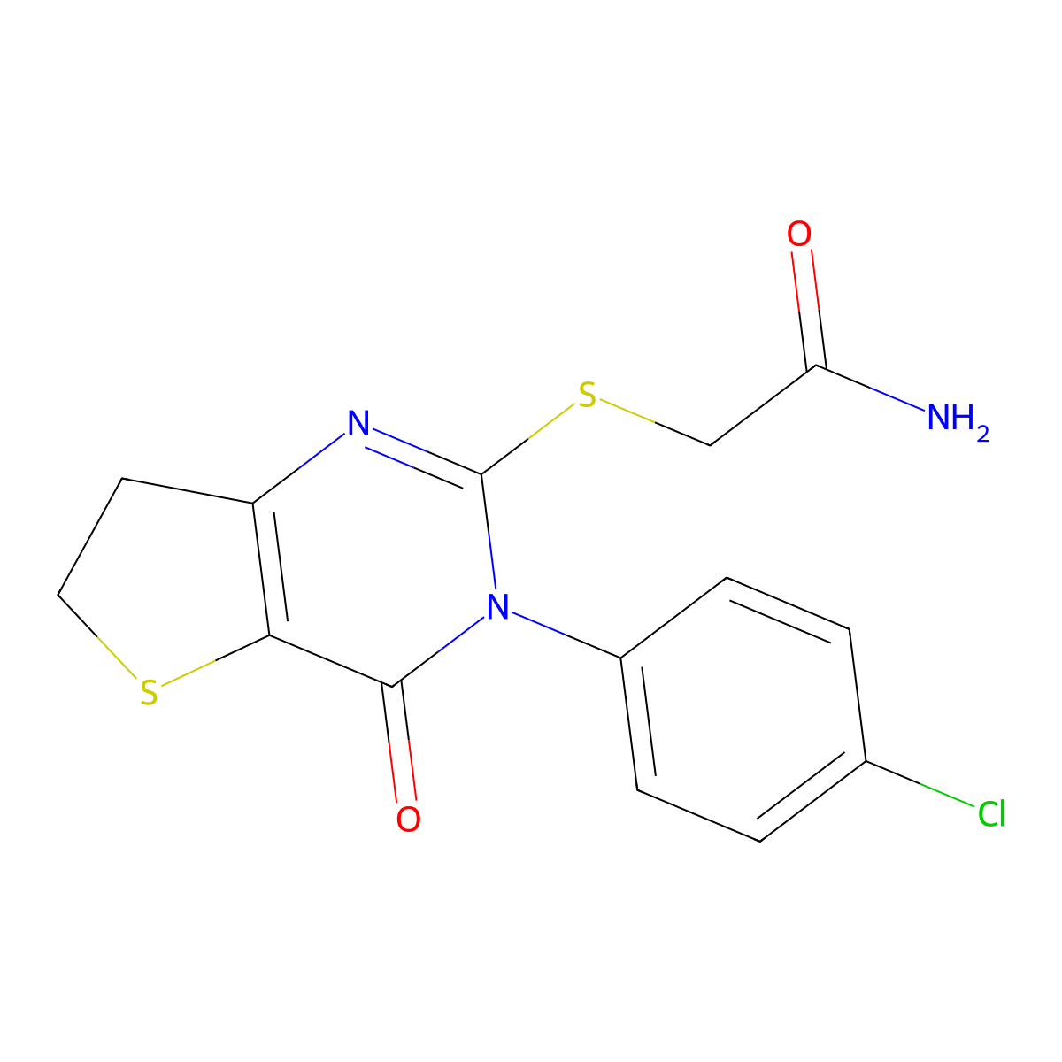 2-((3-(4-Chlorophenyl)-4-oxo-3,4,6,7-tetrahydrothieno[3,2-d]pyrimidin-2-yl)thio)acetamide molecular structure, CAS 687563-96-8